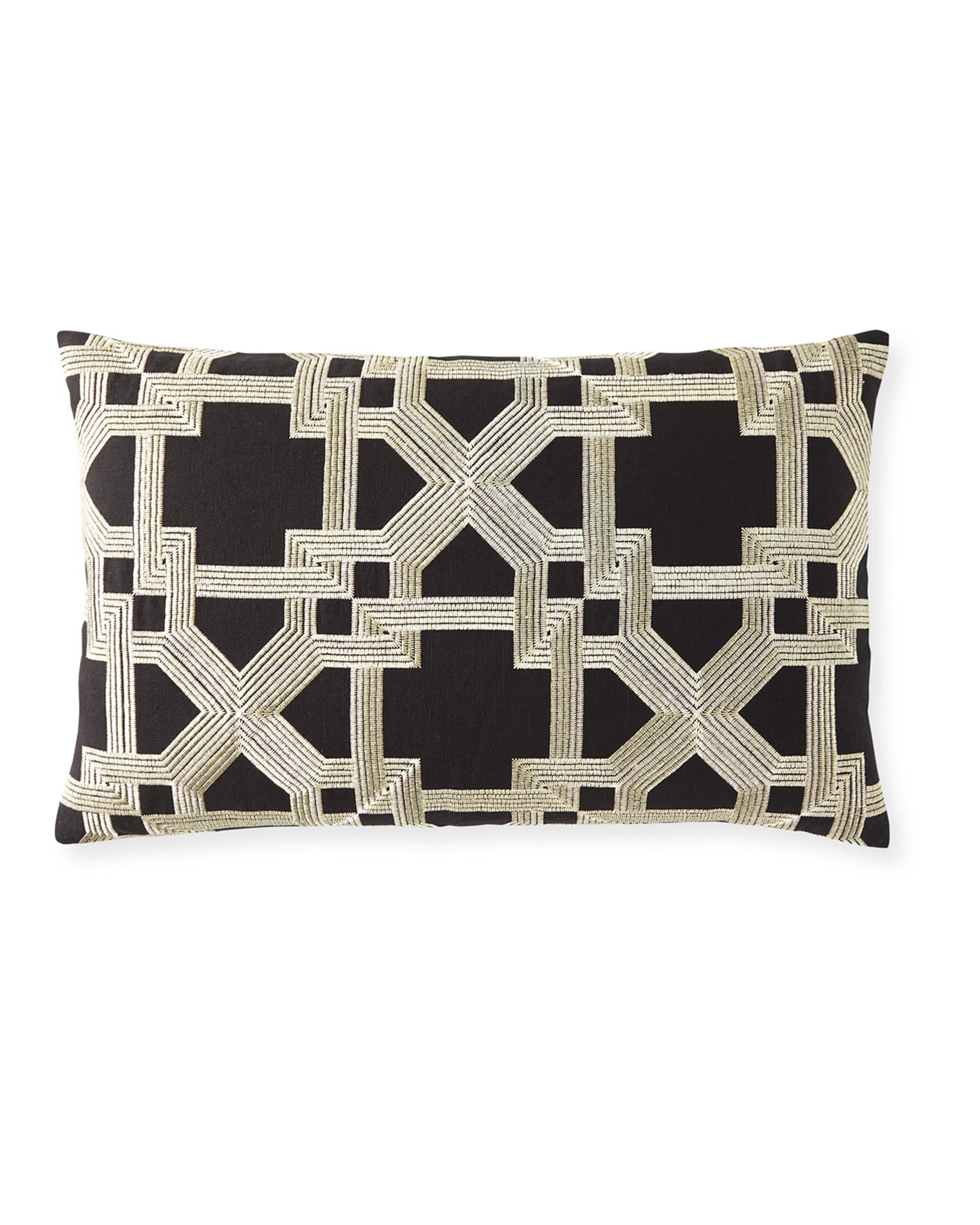 Callisto Home Back & Gold Embroidered Decorative Pillow, 18x30"