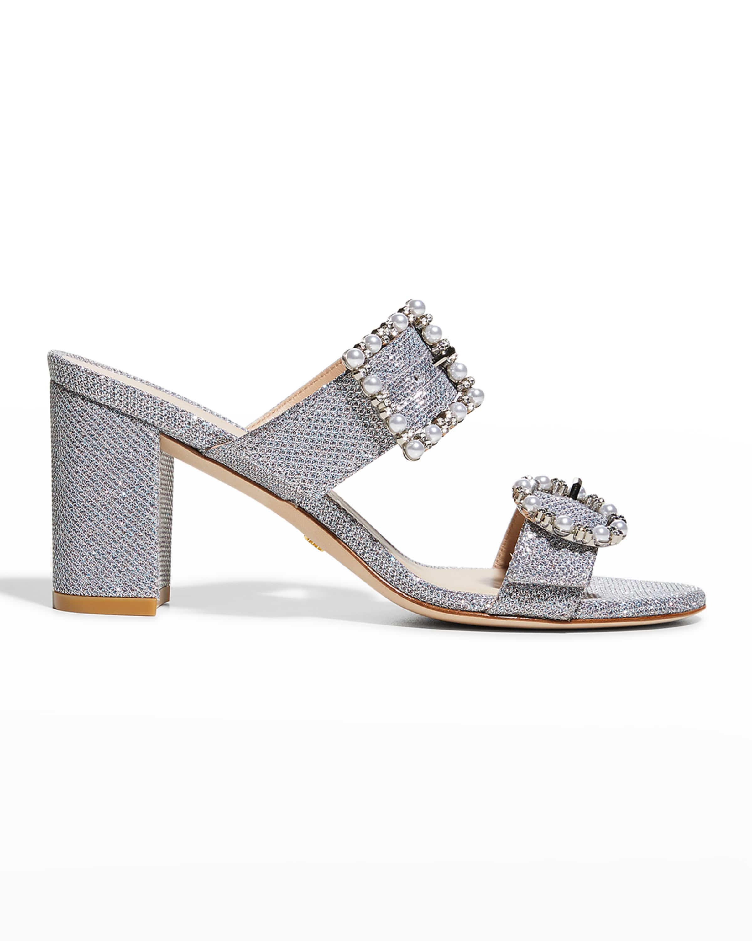 neimanmarcus.com | Pearly Buckle Dual-Band Slide Sandals