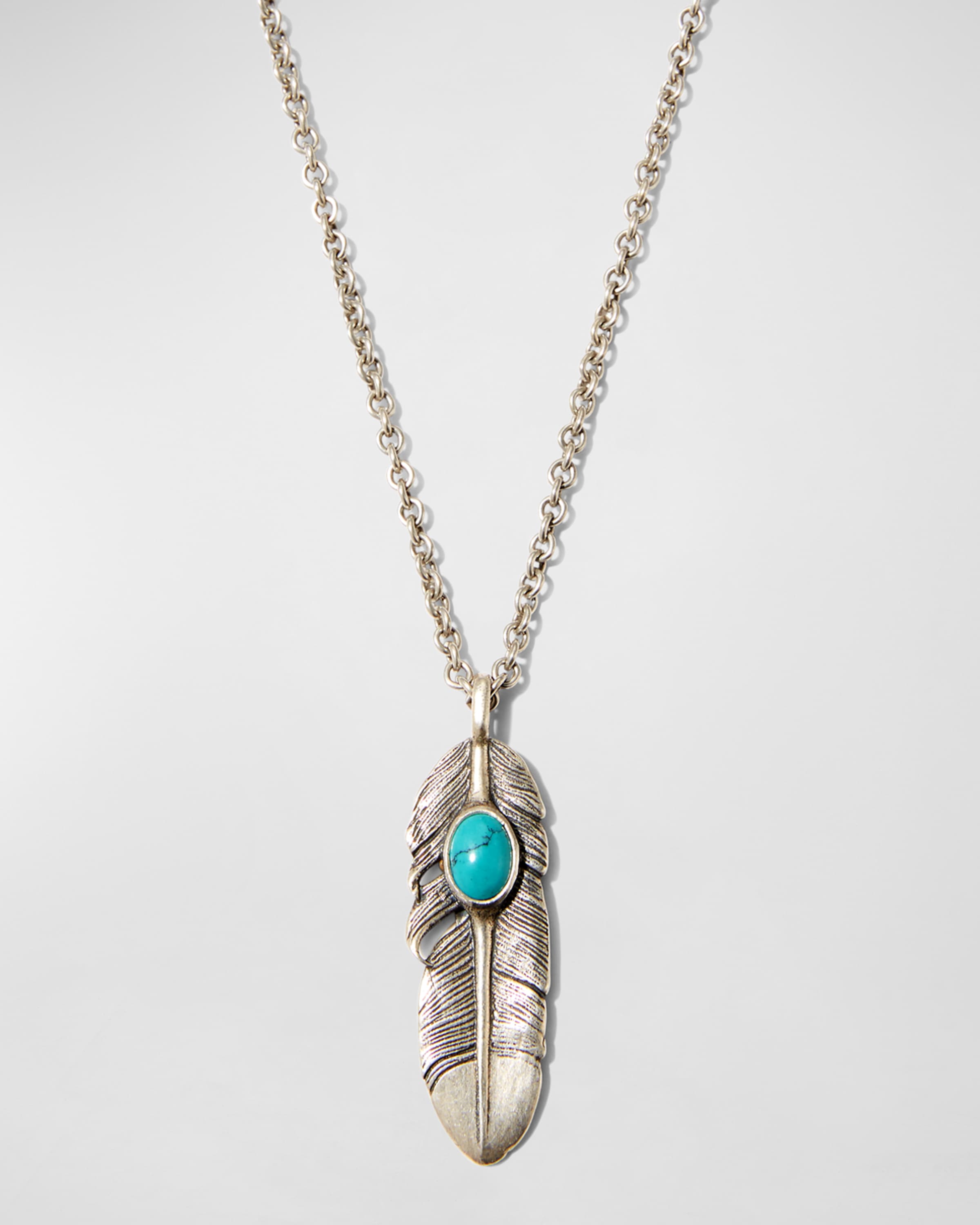 アクセサリー feather21&19chain with Turquoise ClosJery Feather Necklace for Men Turquoise Titanium Steel