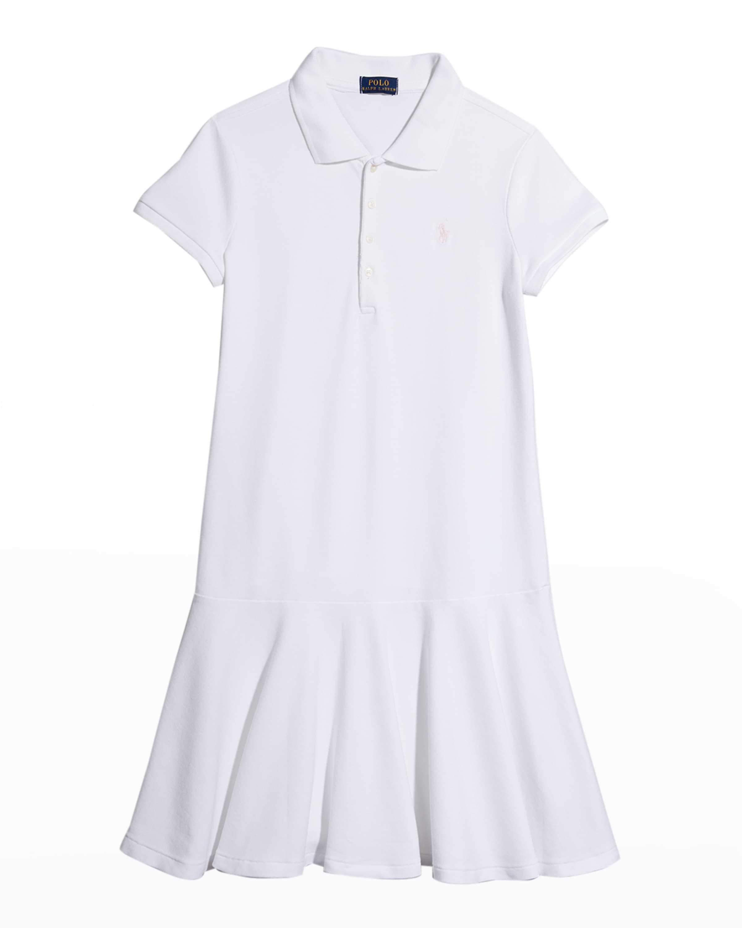 Ralph Lauren Childrenswear Girl's Short-Sleeve Knit Drop-Waist Polo Dress, Size S-XL