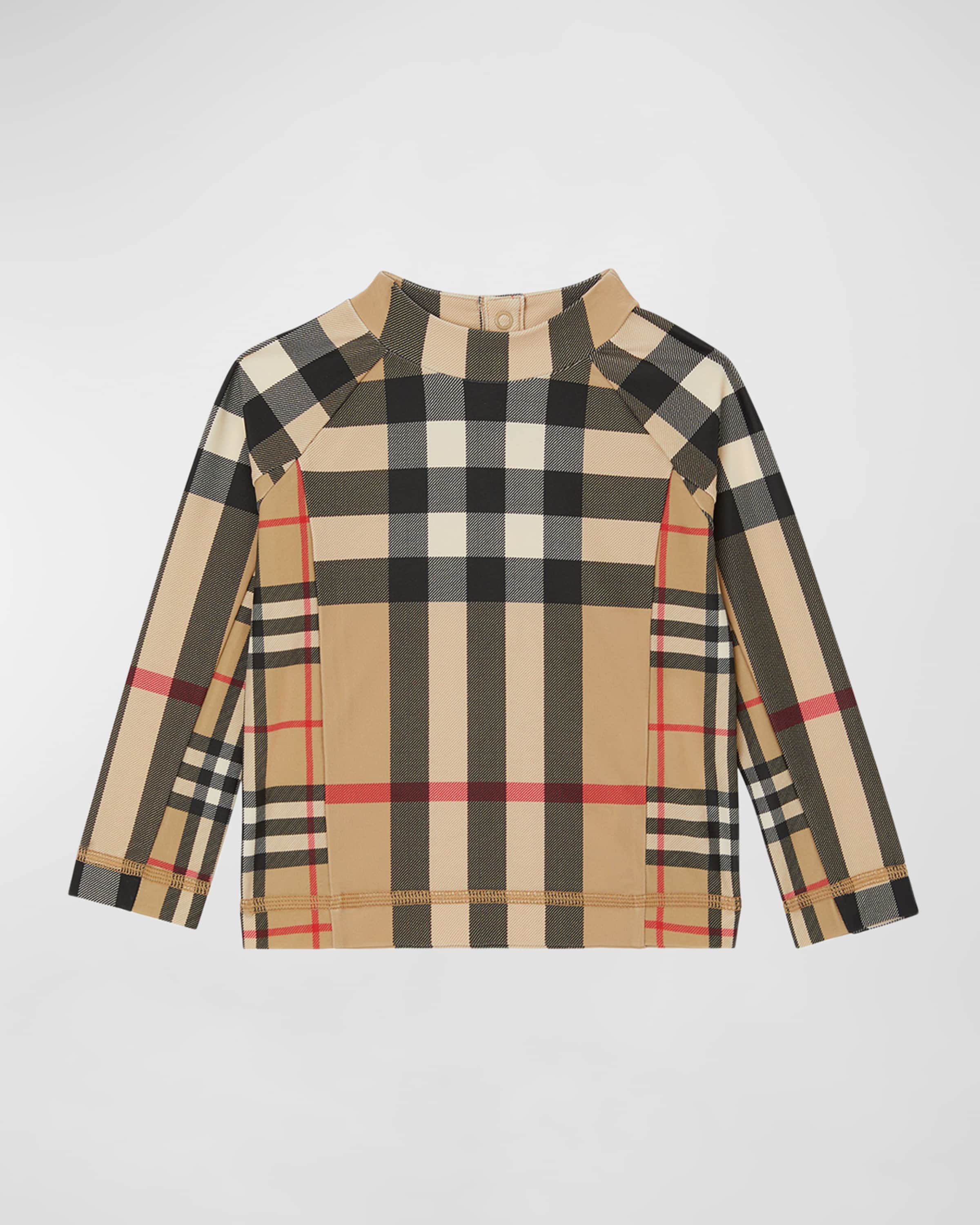 Burberry Boy's Fisher Check-Print Rashguard, Size 6M-2