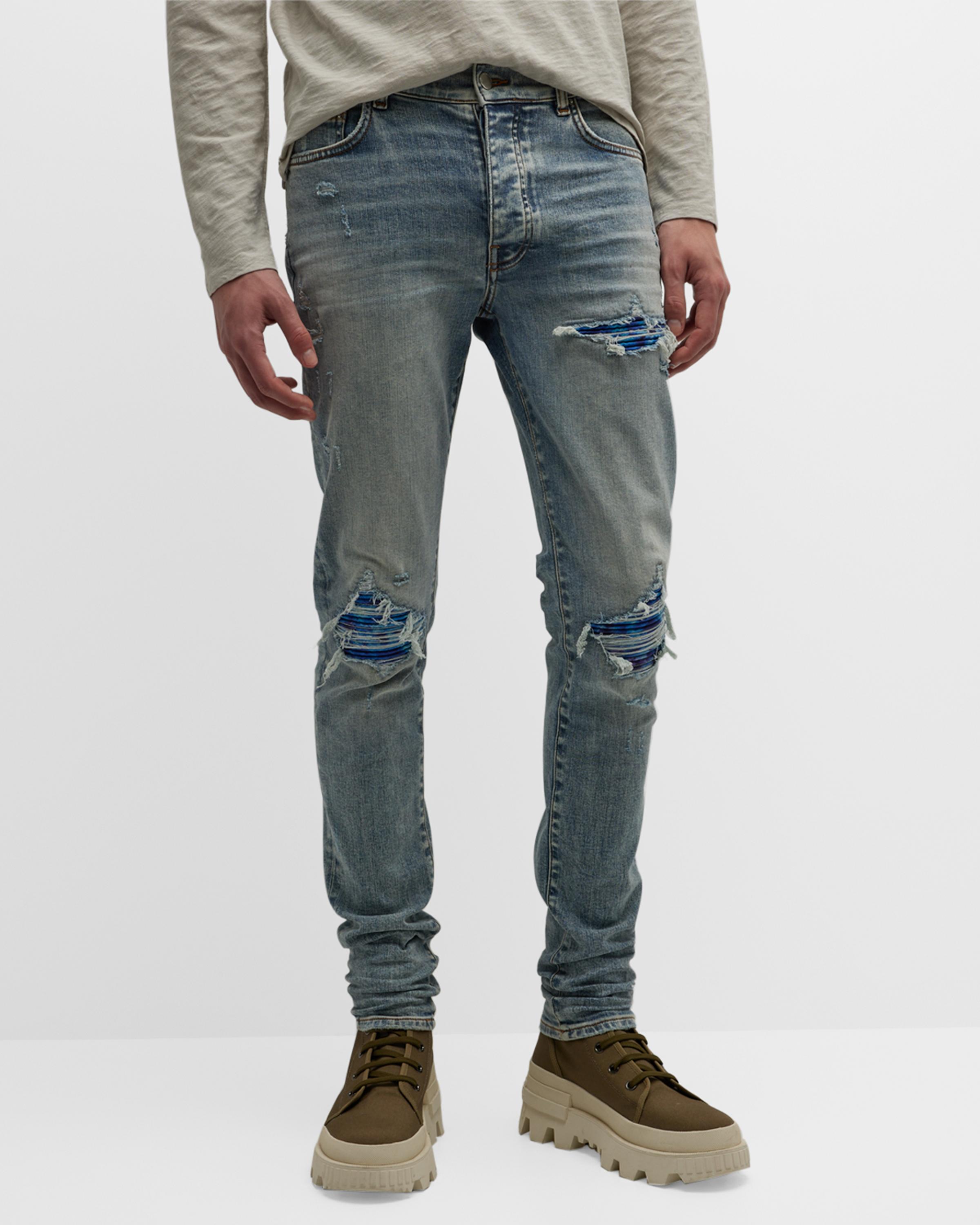 山*口様 SERENADE damage skinny denim amiri Amiri Men's Destroyed Tie-Dye Patch Skinny Jeans | Neiman Marcus