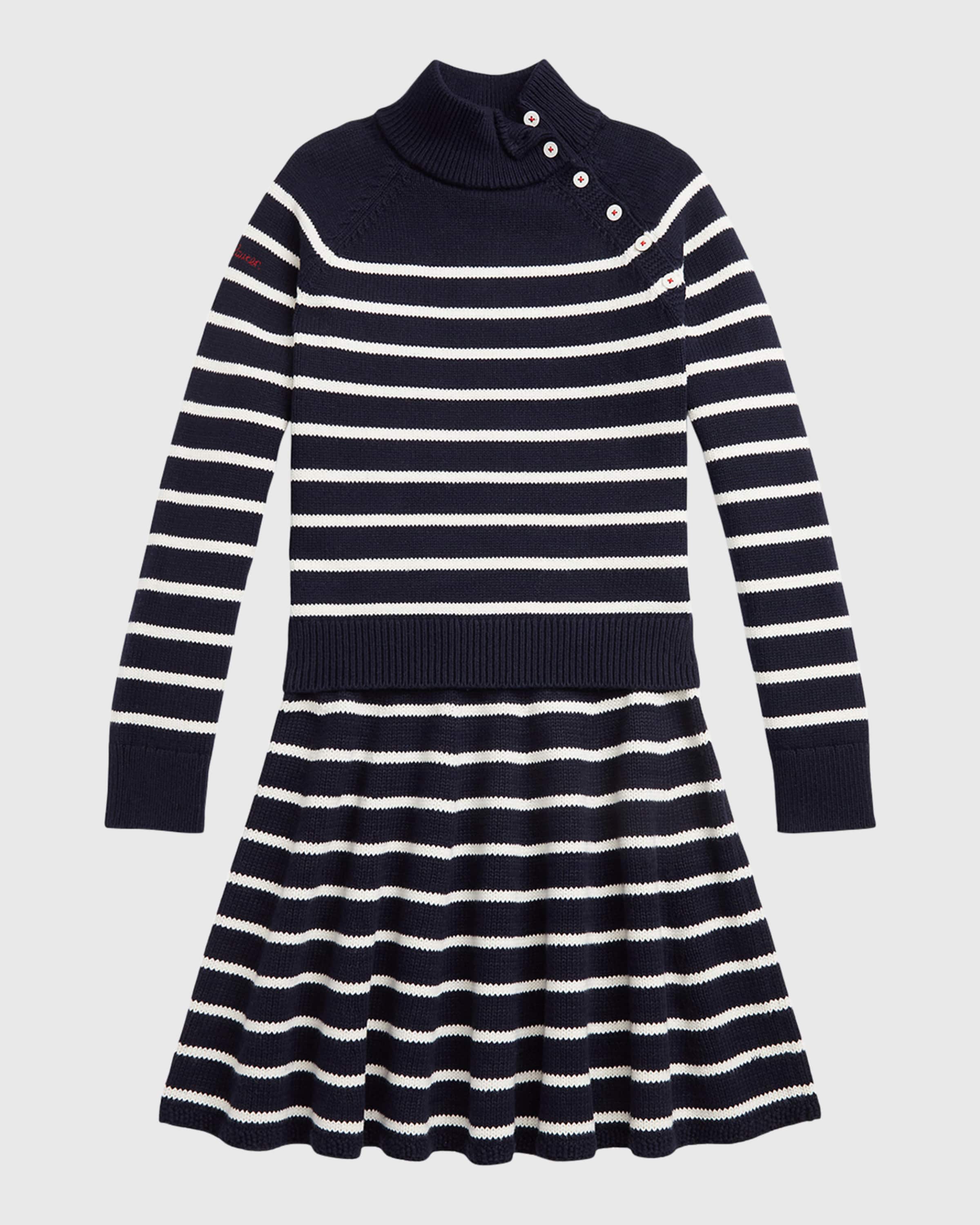 Ralph Lauren Childrenswear Girl's Two-Piece Nautical Striped Sweater & Skirt Set, Size S-XL