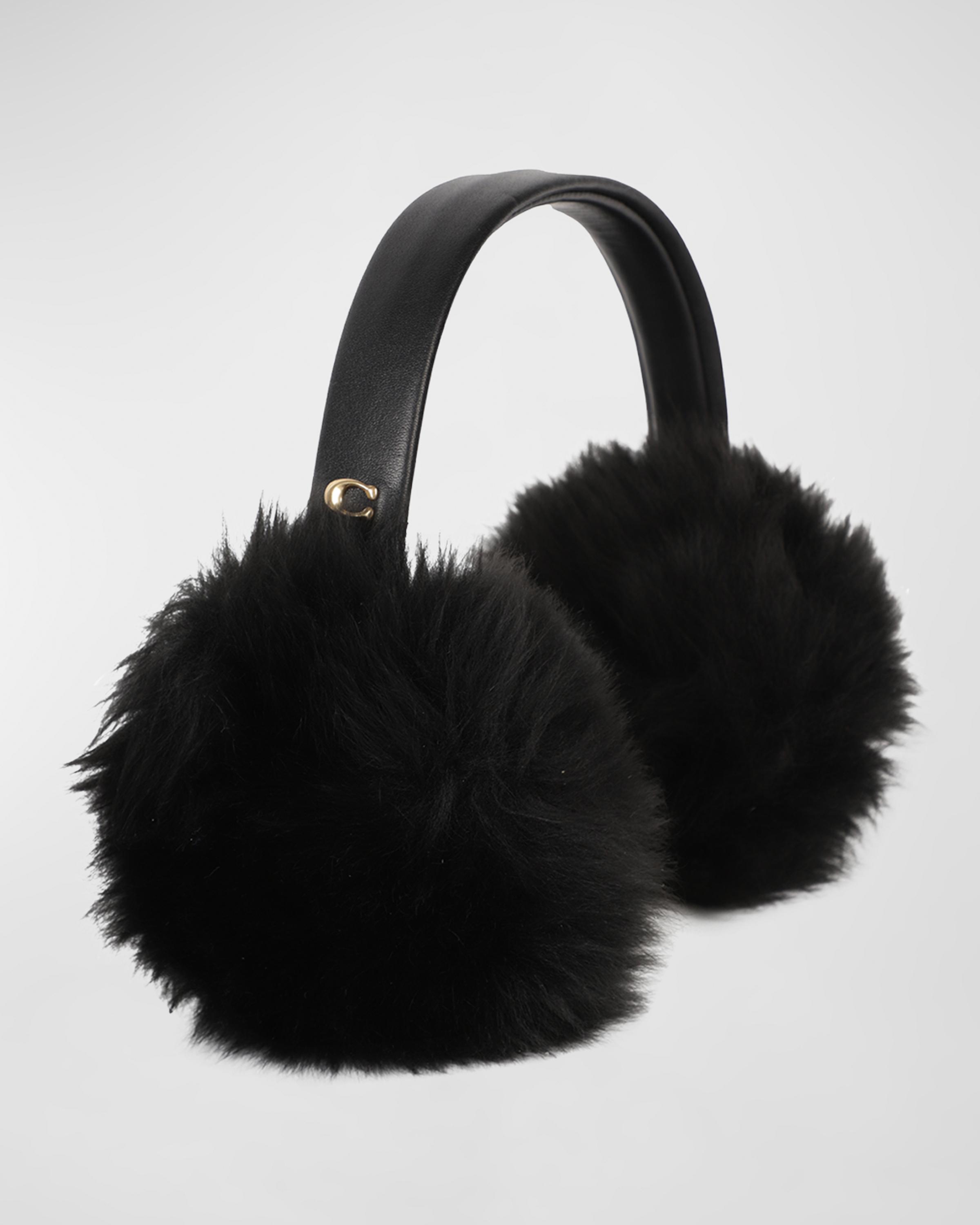 COACH Logo Charm Shearling Earmuffs | Neiman Marcus