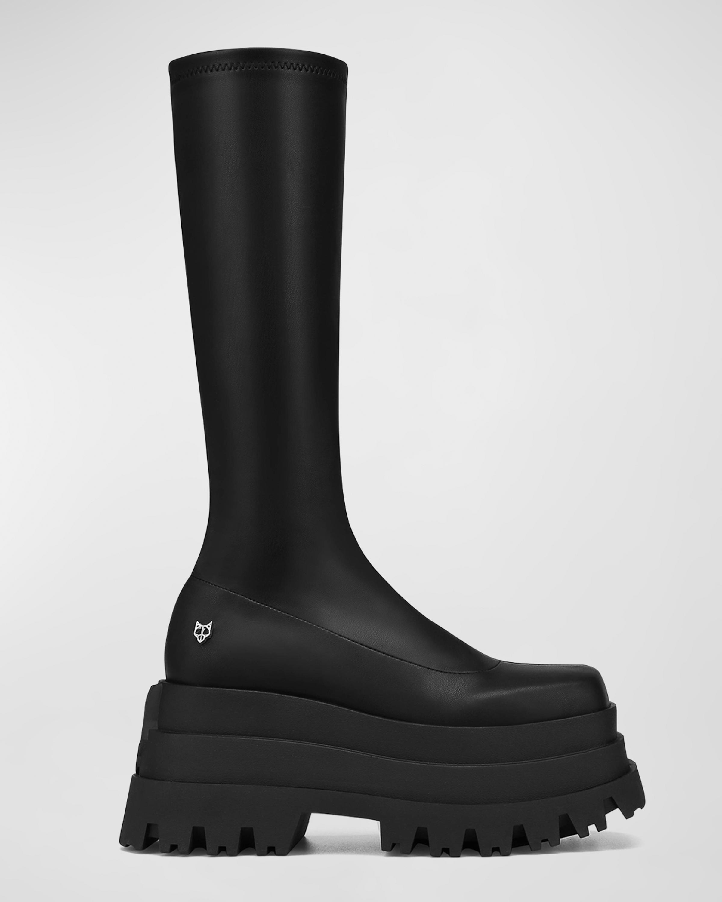 新品未使用　Naked Wolfe ロングブーツ 厚底 ブラック　ストレッチ Naked Wolfe Sin Stretch Lug-Sole Platform Boots | Neiman Marcus