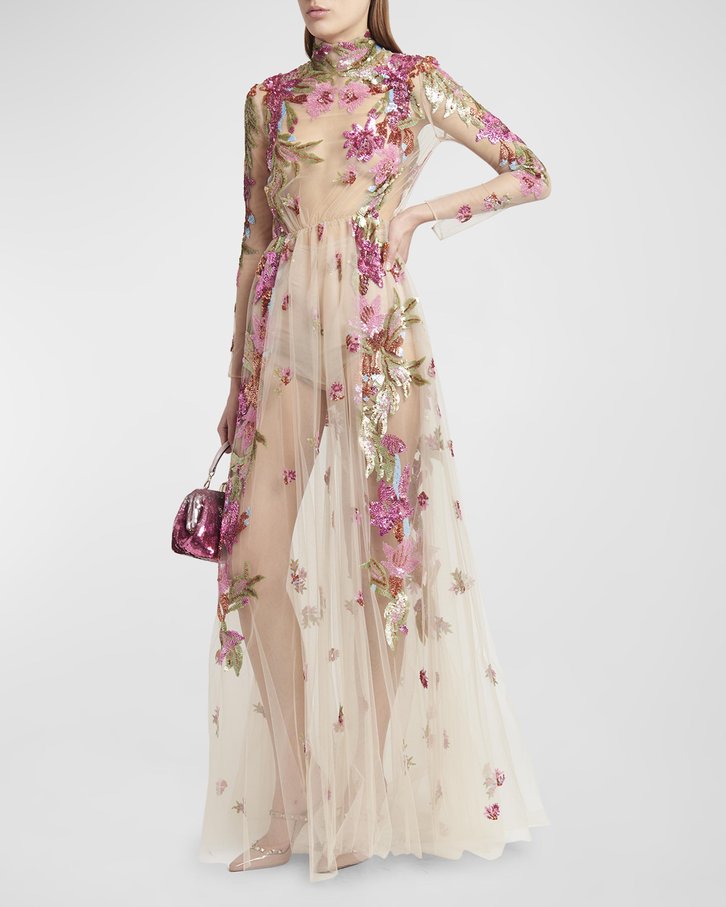 tulle dress, featuring a sheer top with floral embroideries from #ValentinoPromenade collection