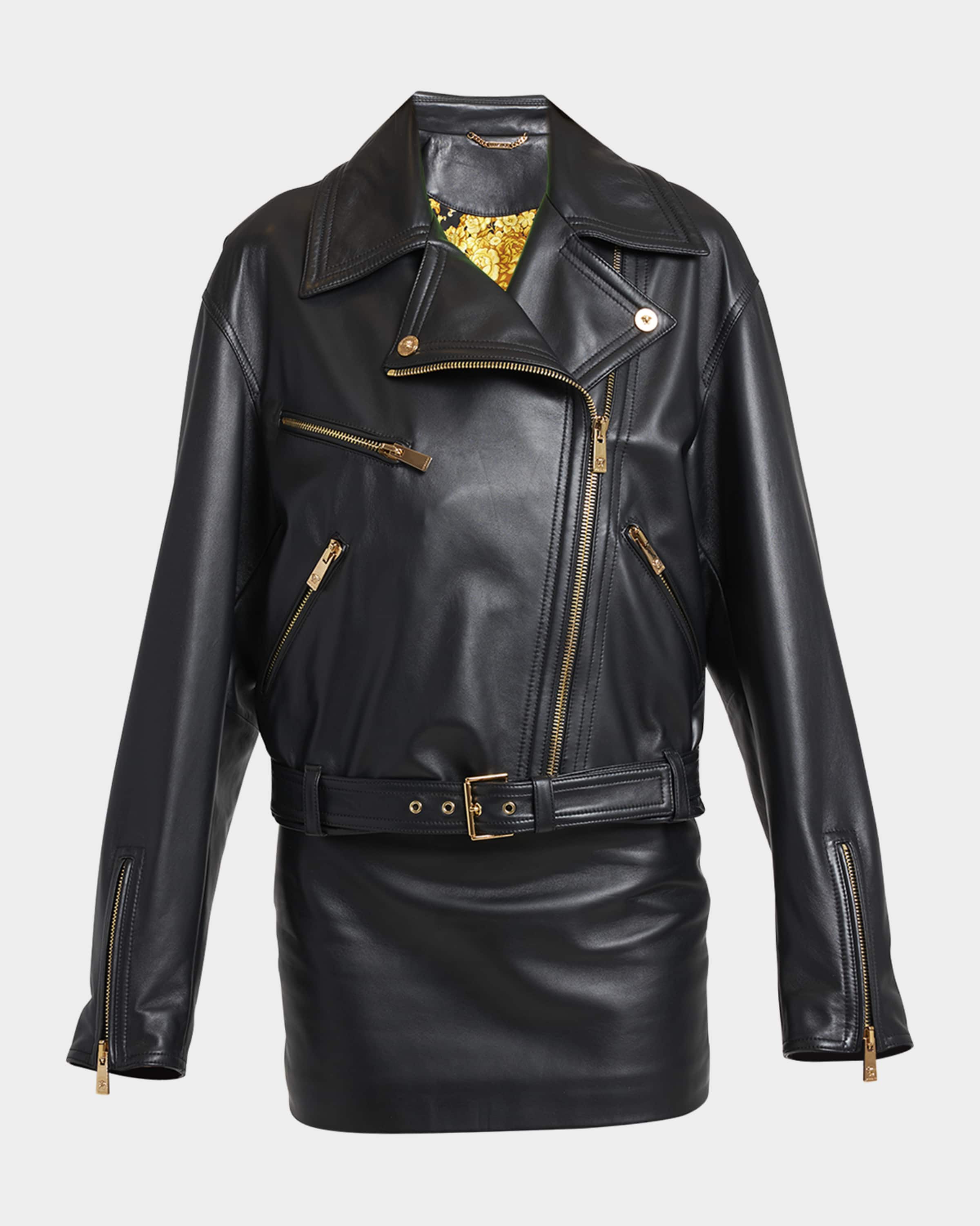 Versace Art Denver Plonge Leather Moto Jacket