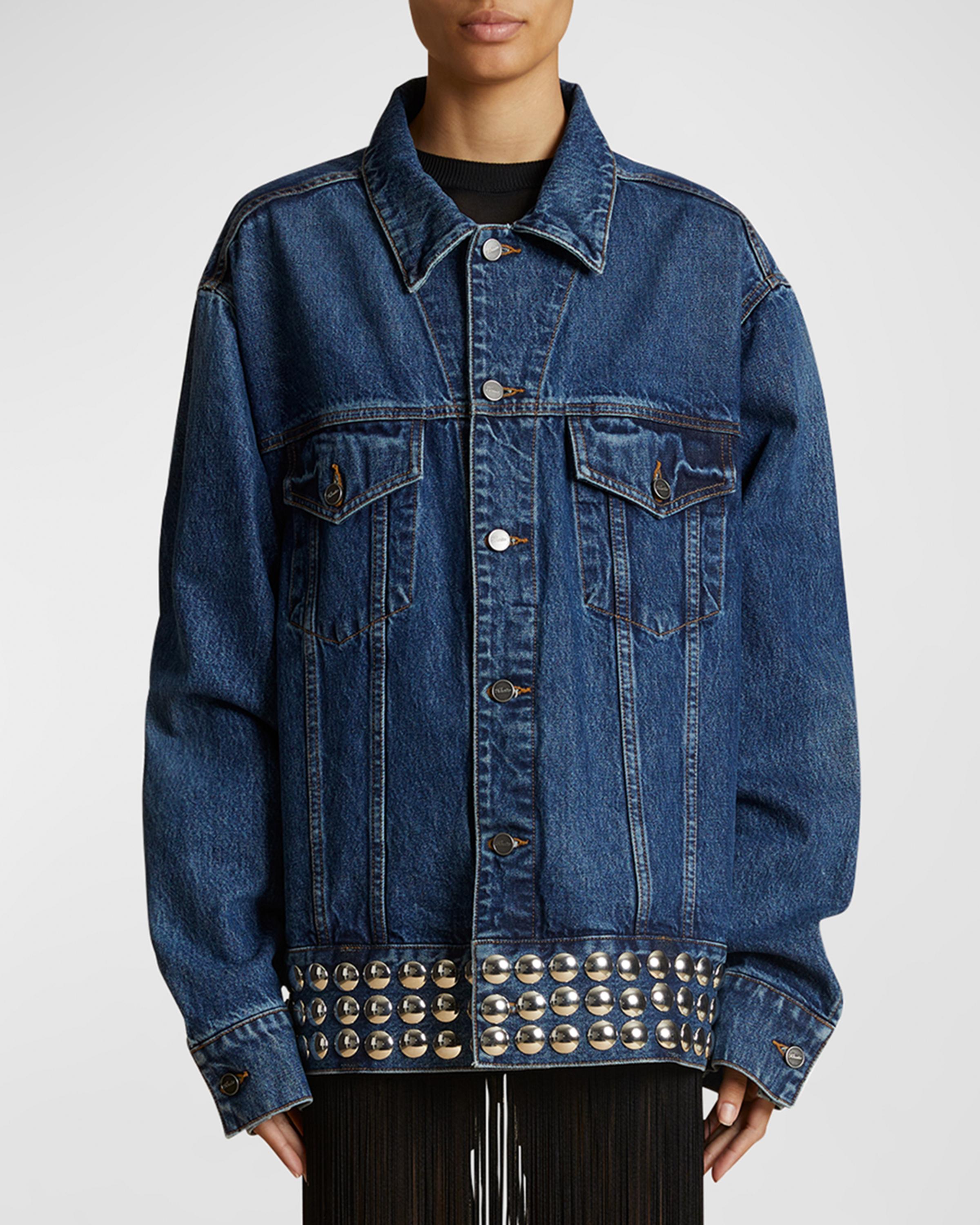 KHAITEカイトGrizzo デニムジャケットgジャンkn52 Khaite Grizzo Studded Oversized Denim Jacket | Neiman Marcus