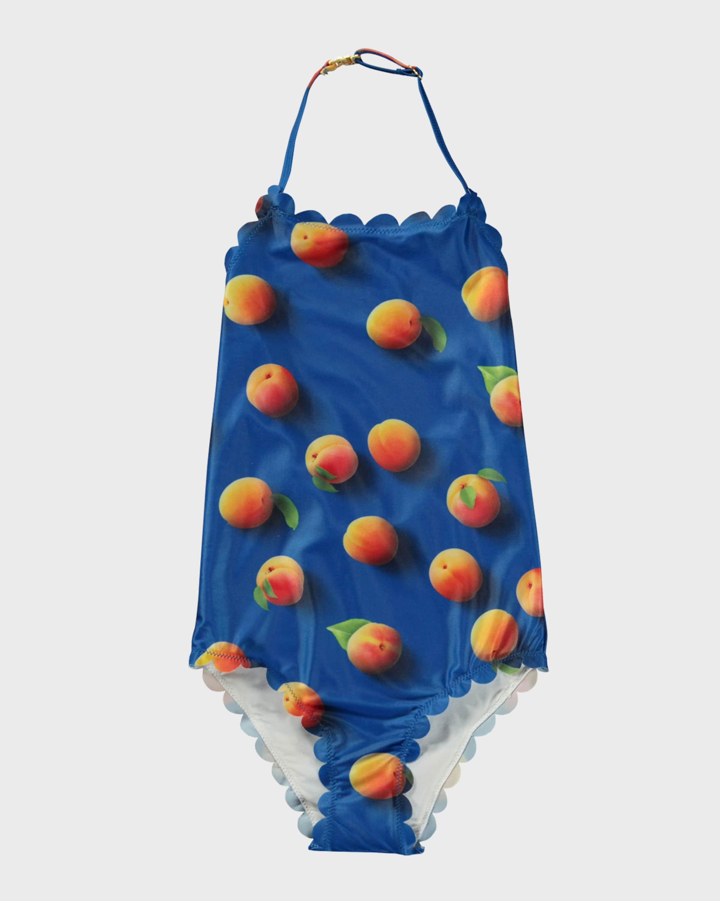 Molo Girl's Noelle Peach-Print Scallop Swimsuit, Size 8-16