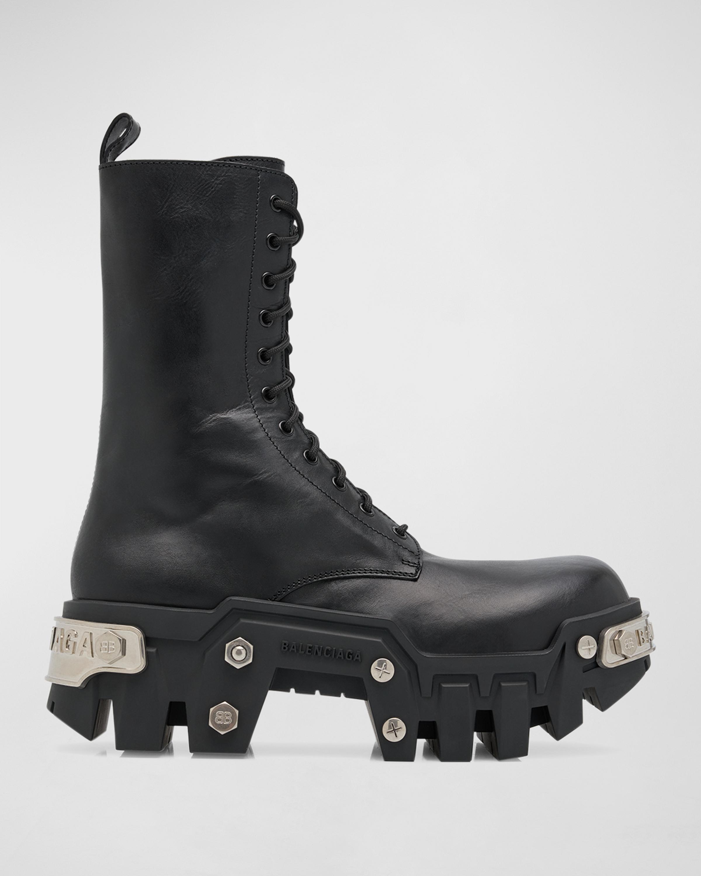 Balenciaga Men's Bulldozer Platform Lace-Up Boots | Neiman Marcus