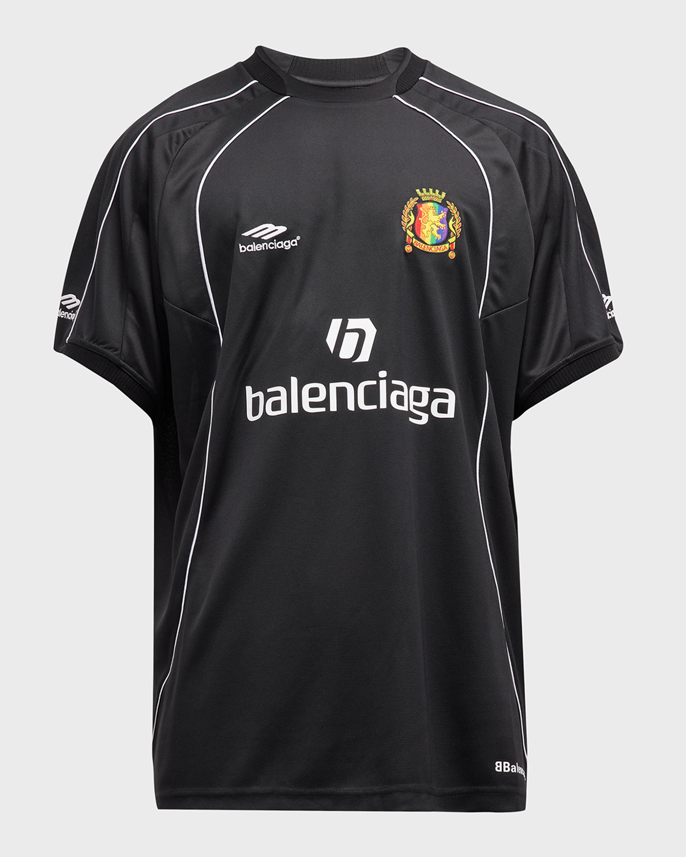 Balenciaga Men's Lion Crest Soccer T Shirt Oversized | Neiman Marcus