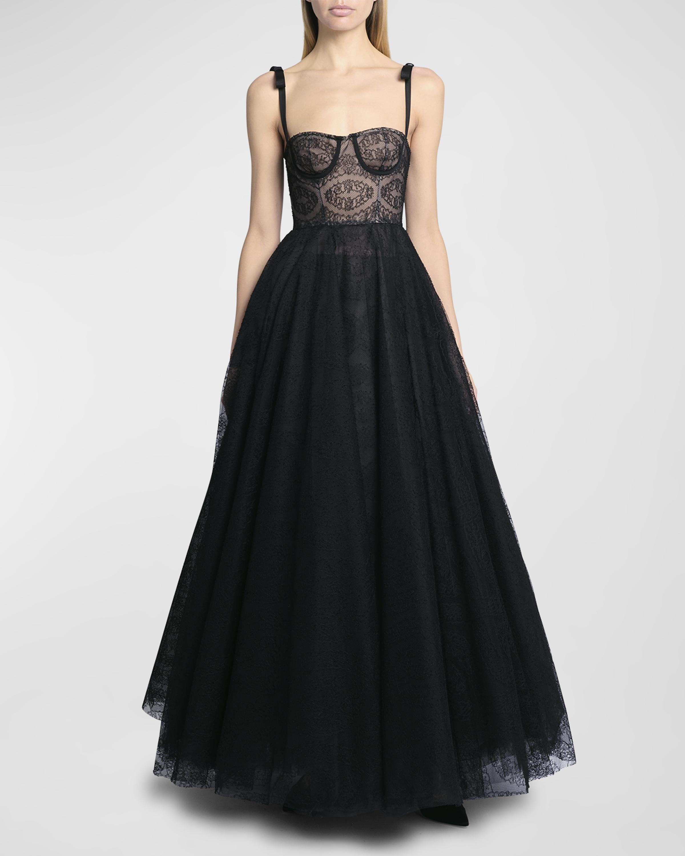 Giambattista Valli Bow-Detail Lace Fit-&-Flare Bustier Gown