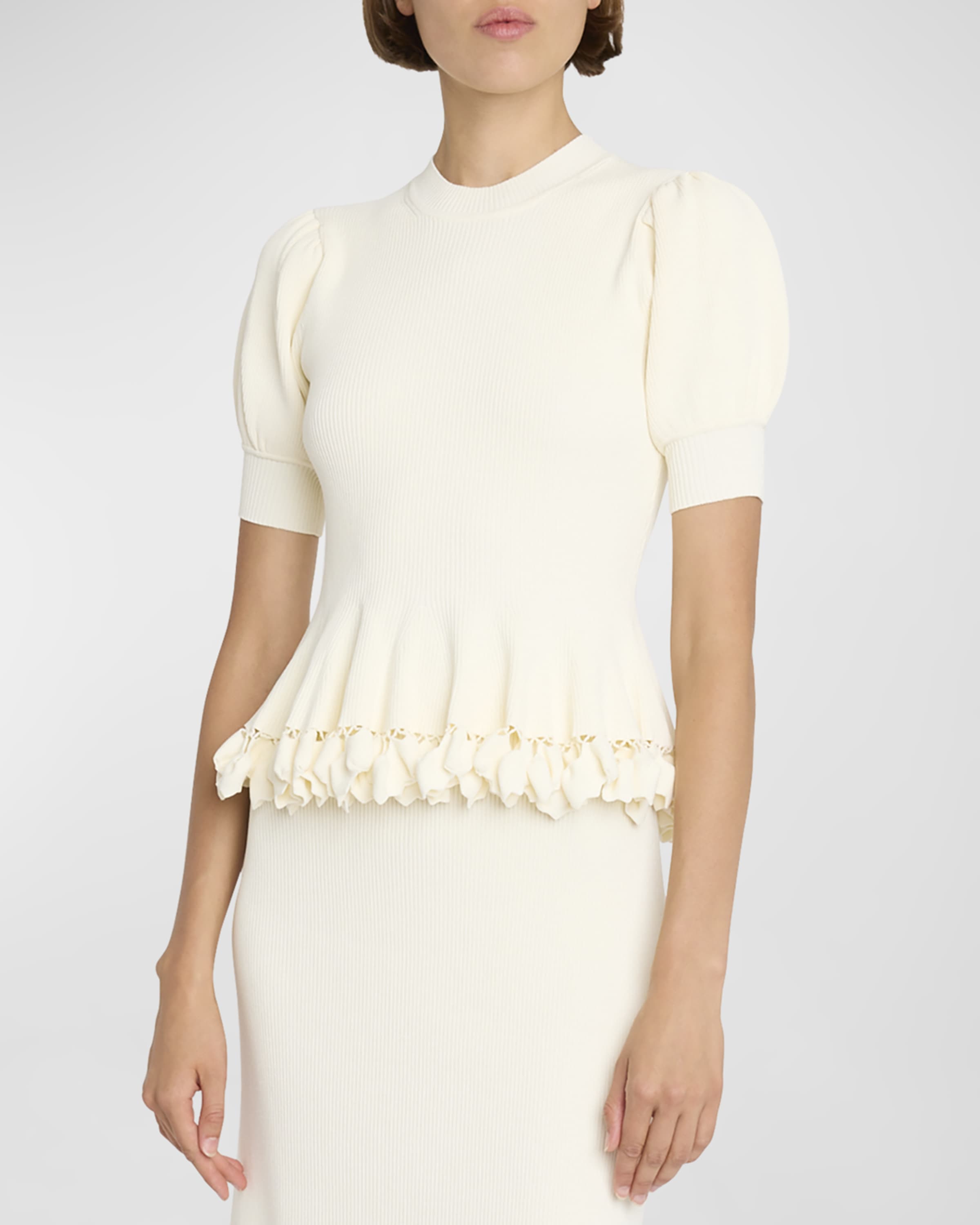 Ulla Johnson Esma Short-Sleeve Embellished Peplum Sweater