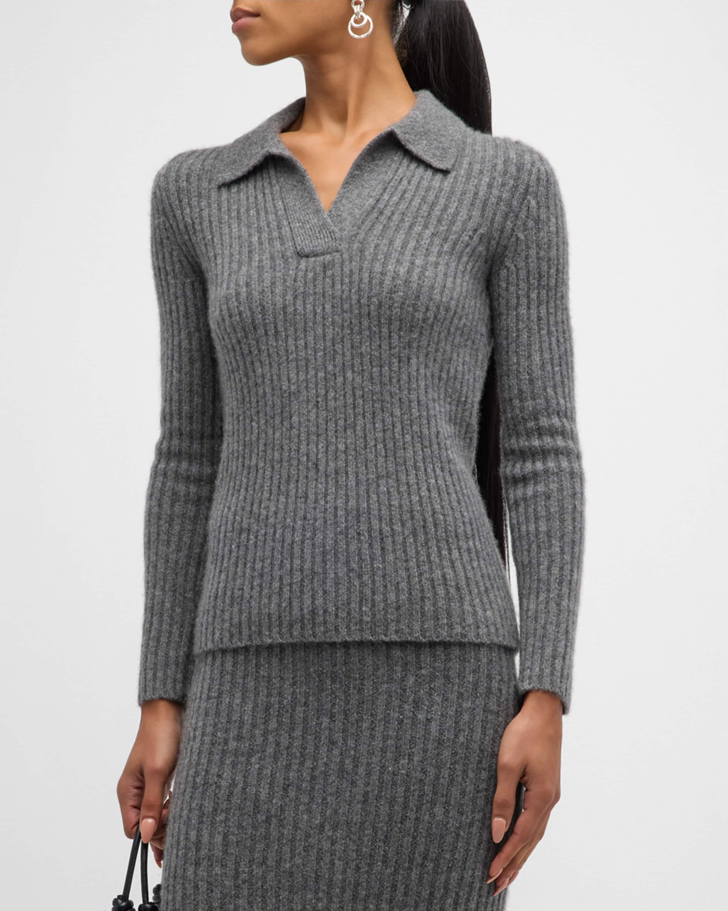 TSE Cashmere Cashmere Ribbed Long-Sleeve Polo