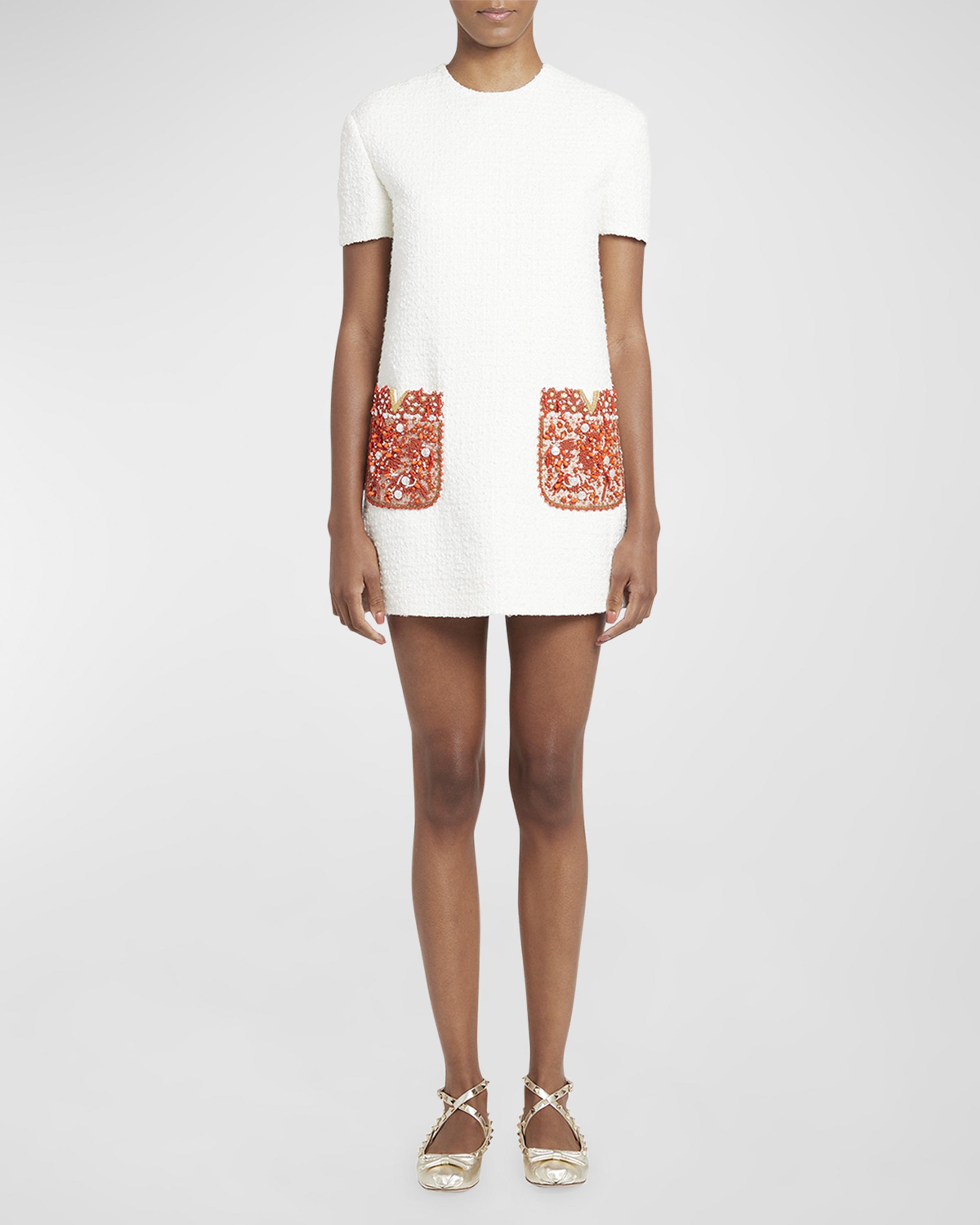 Valentino Garavani Coral V-Logo Embroidered Pocket Tweed Mini