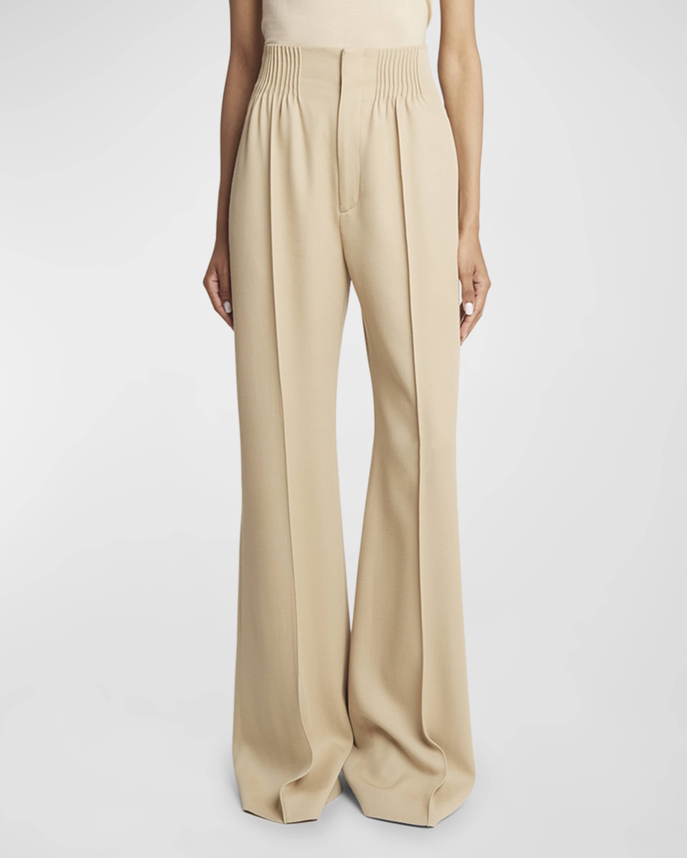 Chloe Soft Wool Pleated Wide-Leg Trousers