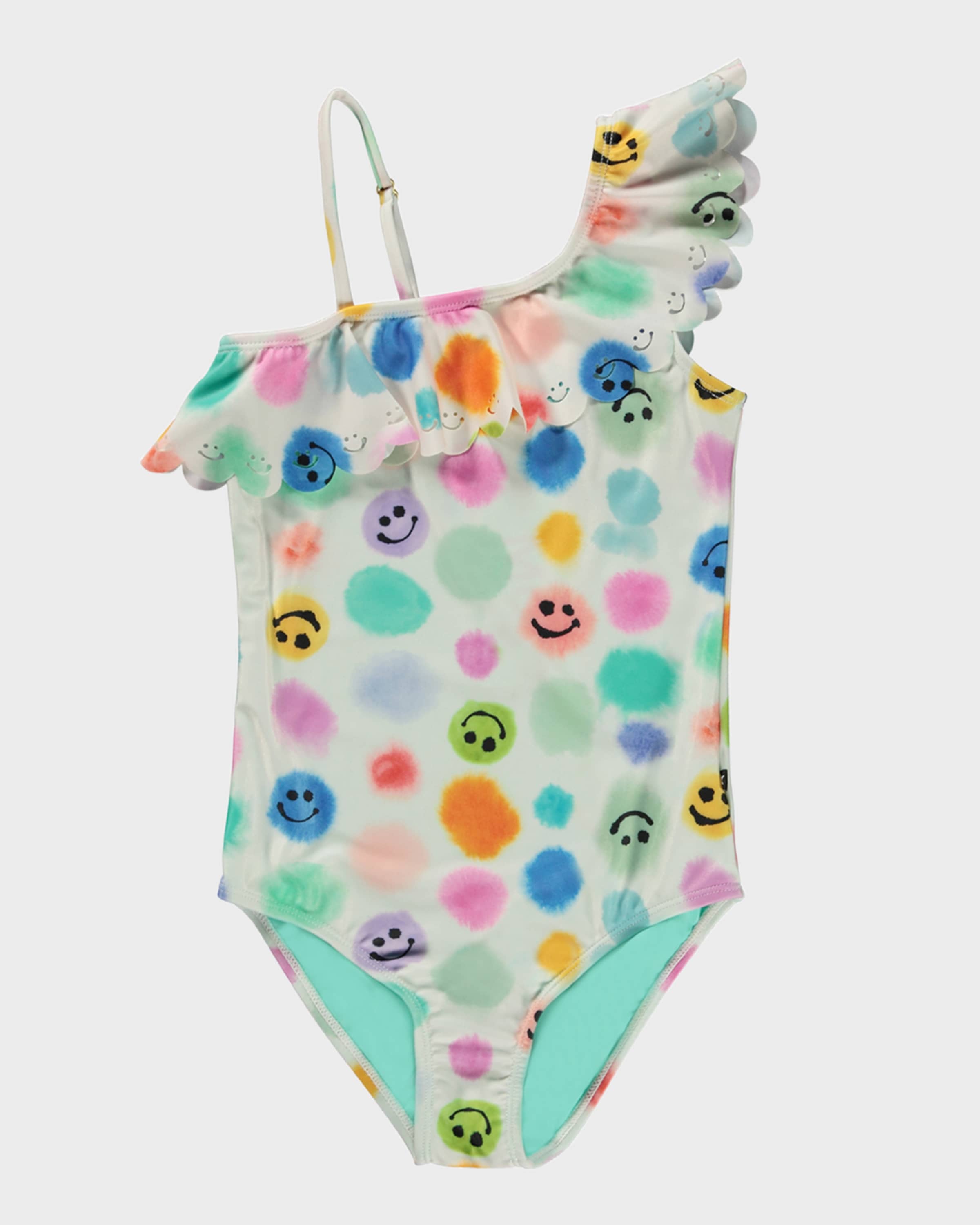 Molo Girl's Net Polka Dot-Print One-Piece Swimsuit, Size 3-6