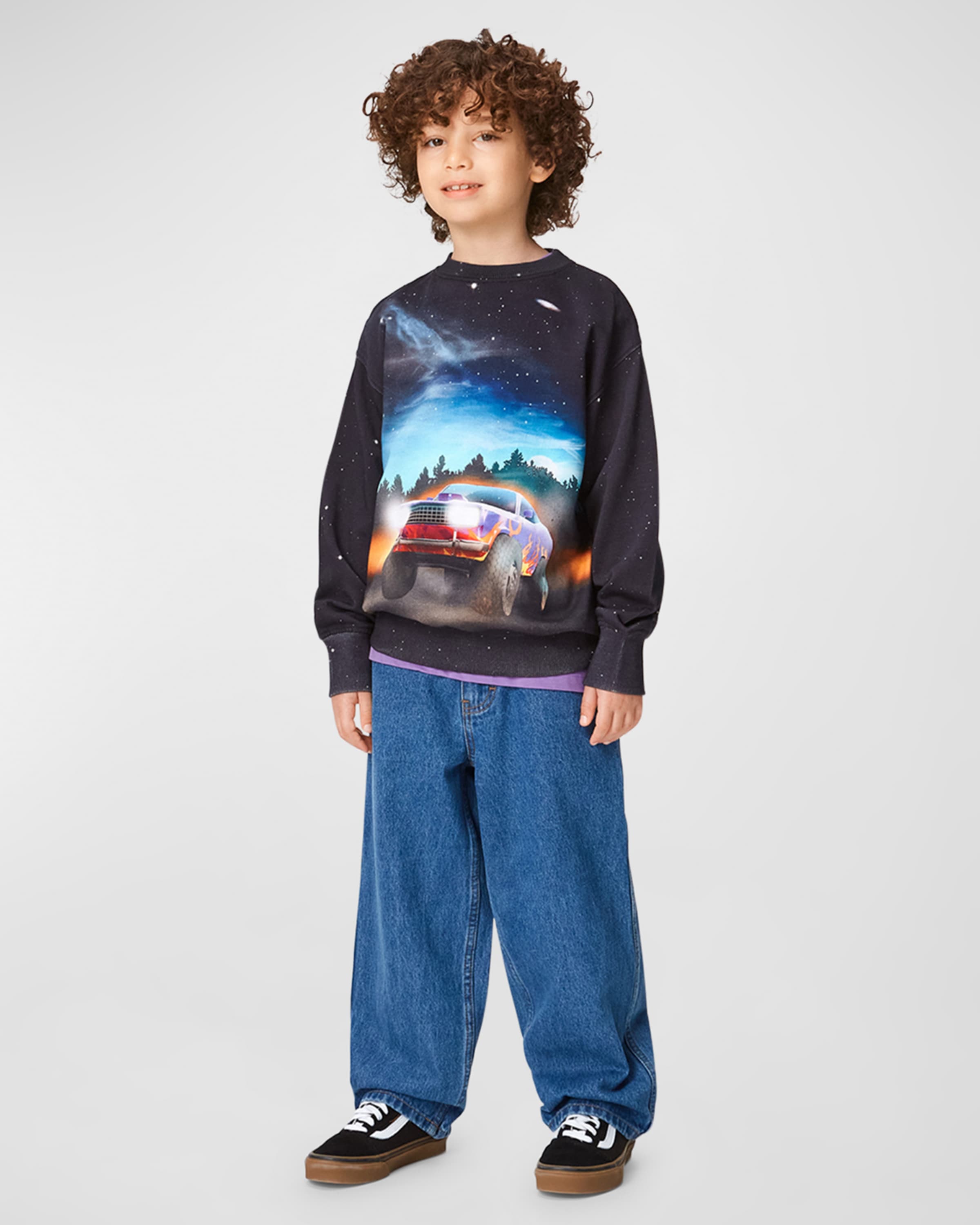 Molo Boy's Mattis Truck-Print Sweatshirt, Size 4-7