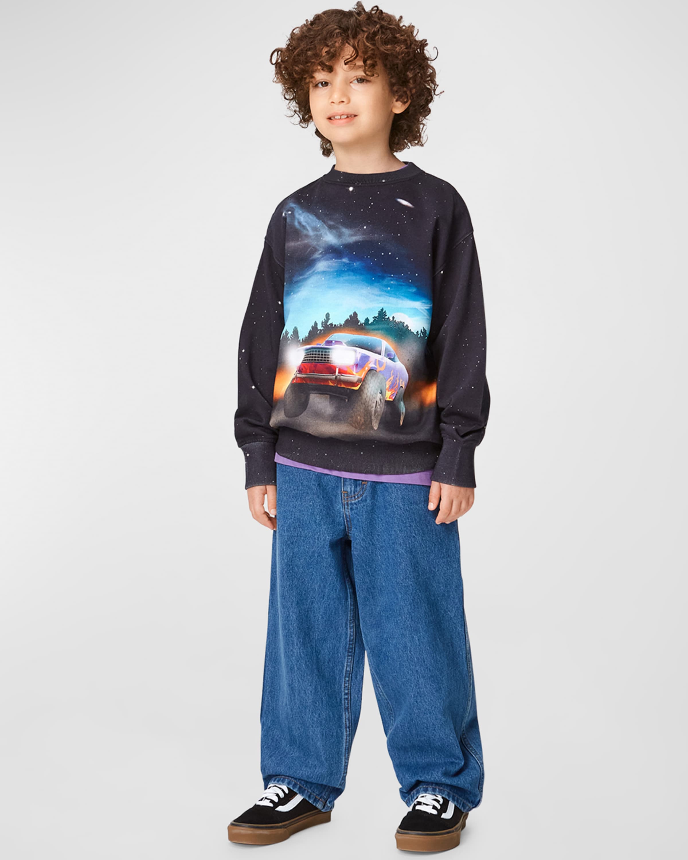 Molo Boy's Mattis Truck-Print Sweatshirt, Size 8-10