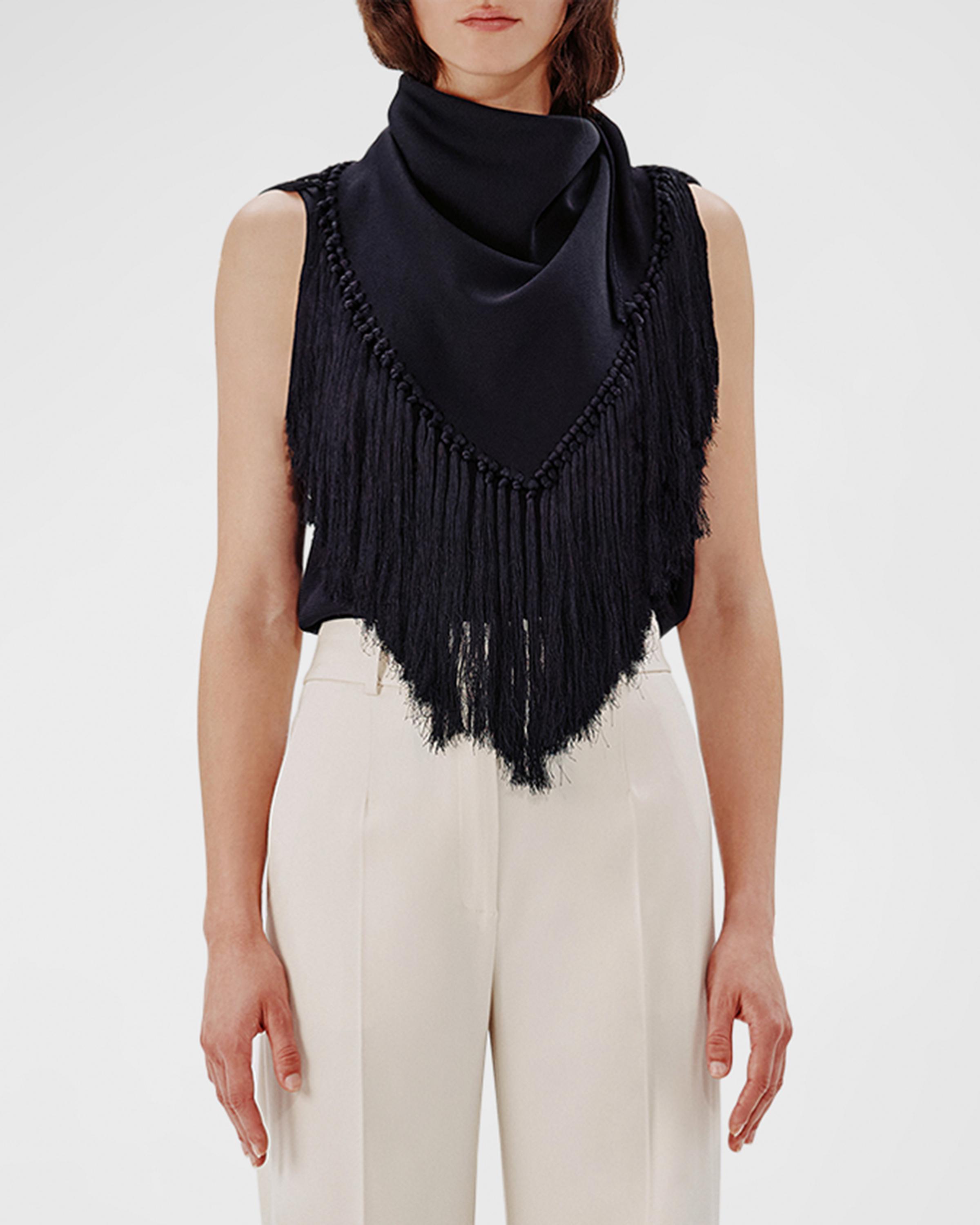 Another Tomorrow Fringe Scarf-Neck Tank Top | Neiman Marcus