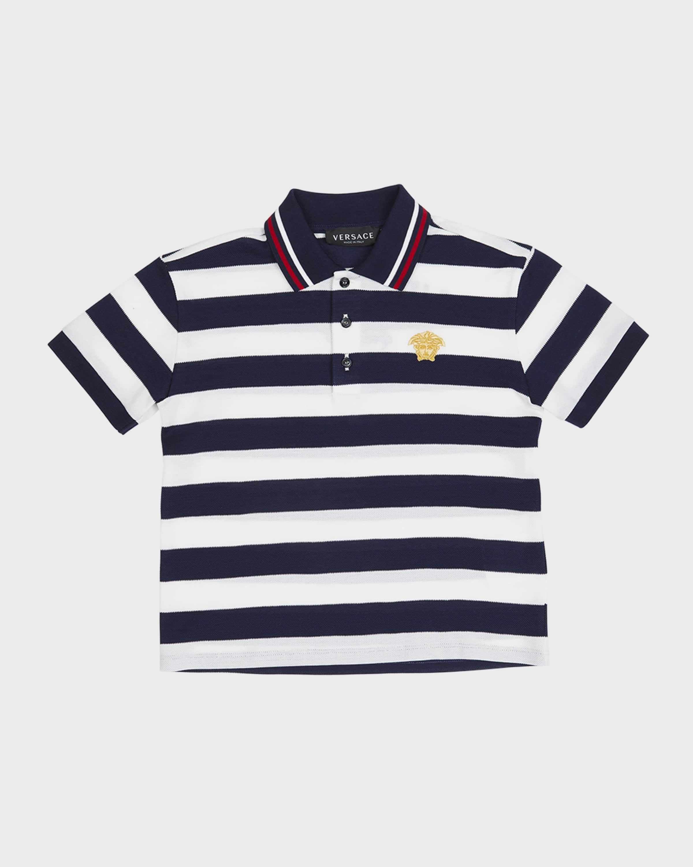 Versace Boy's Striped Cotton Pique Polo Shirt, Size 4-6