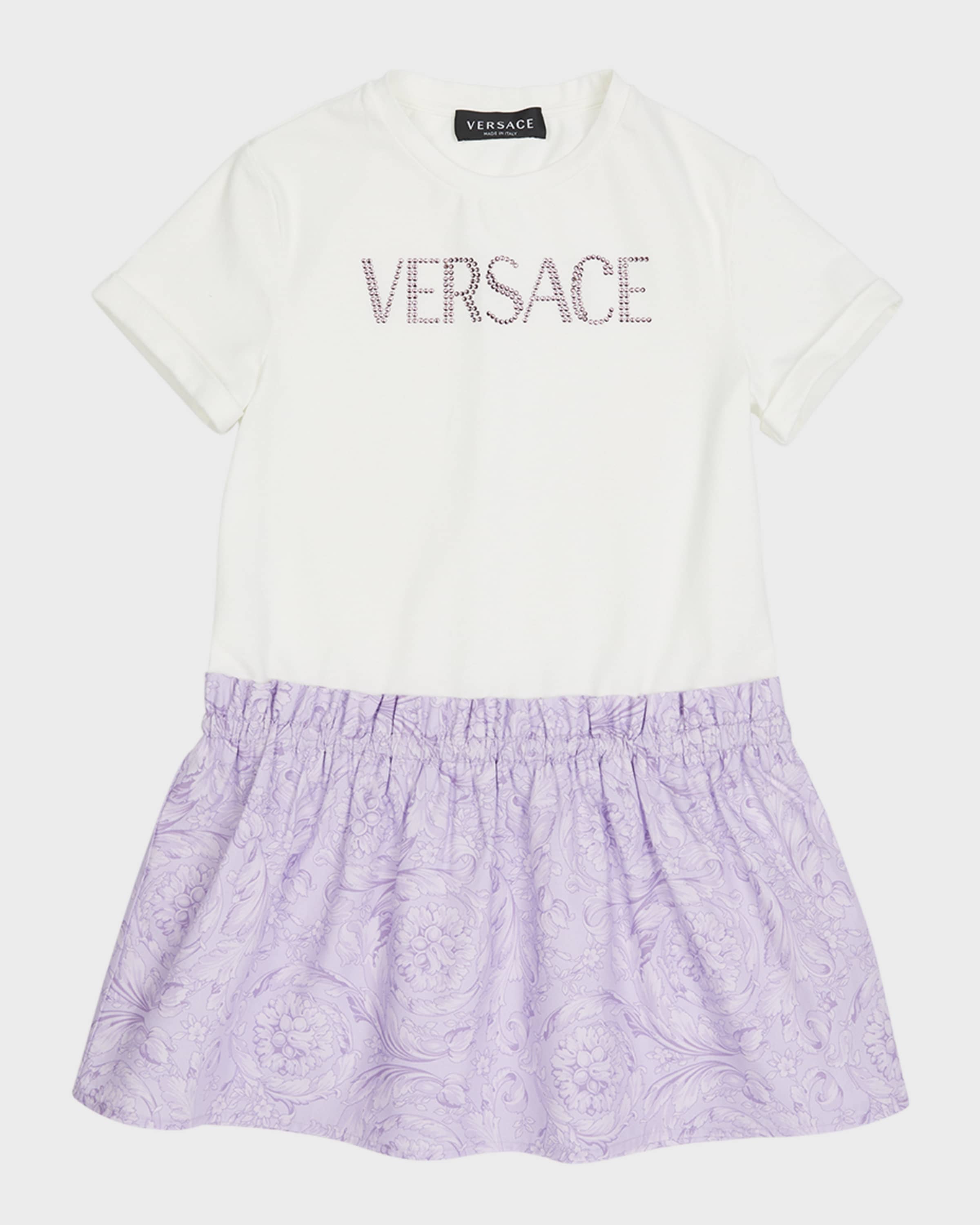 Versace Girl's Cotton Jersey Strass Logo Dress, Size 4-6