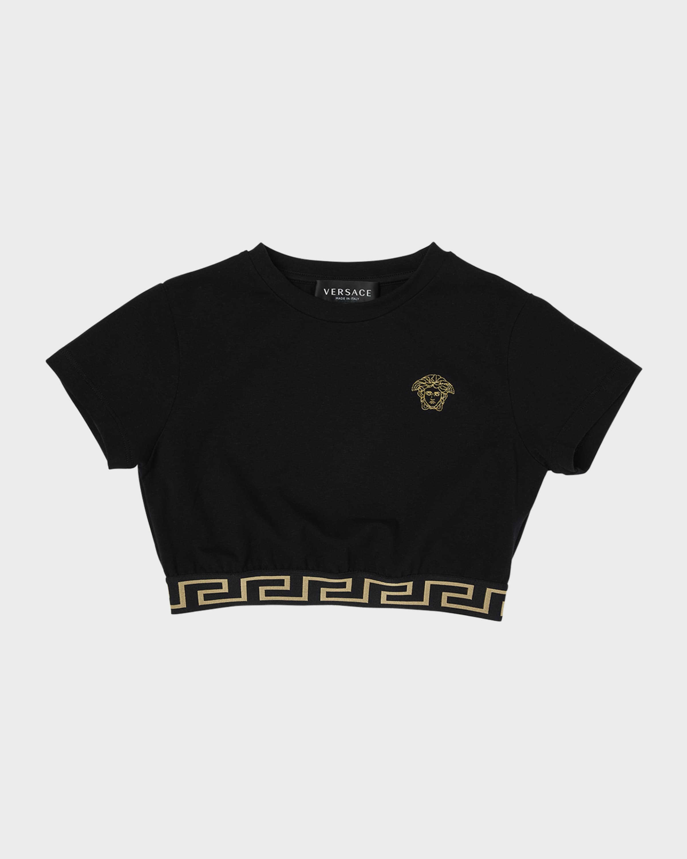 Versace Girl's Medusa Embroidery Cropped T-Shirt, Size 4-6