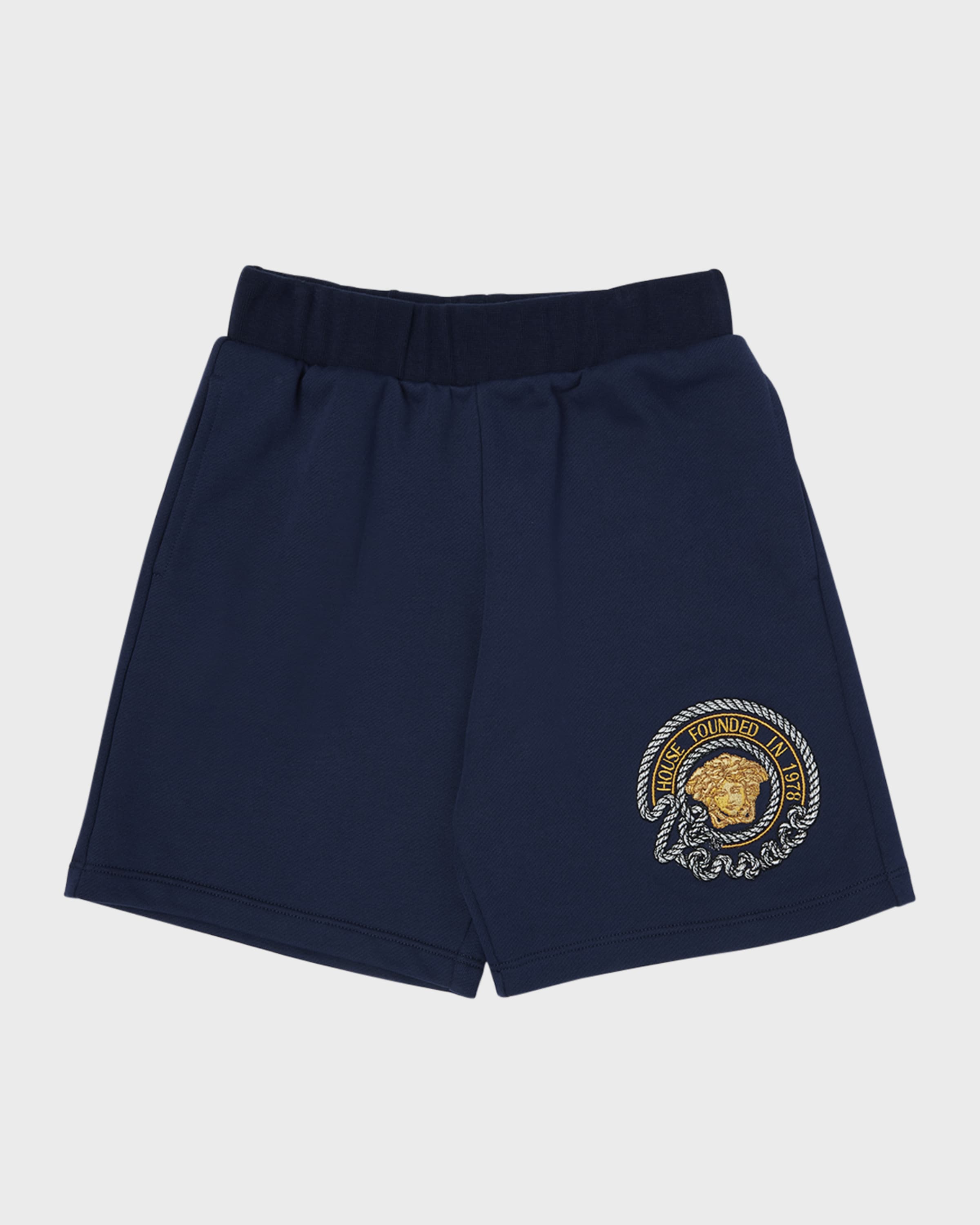 Versace Boy's Medusa Marine Embroidered Cotton Sweat Shorts, Size 8-14