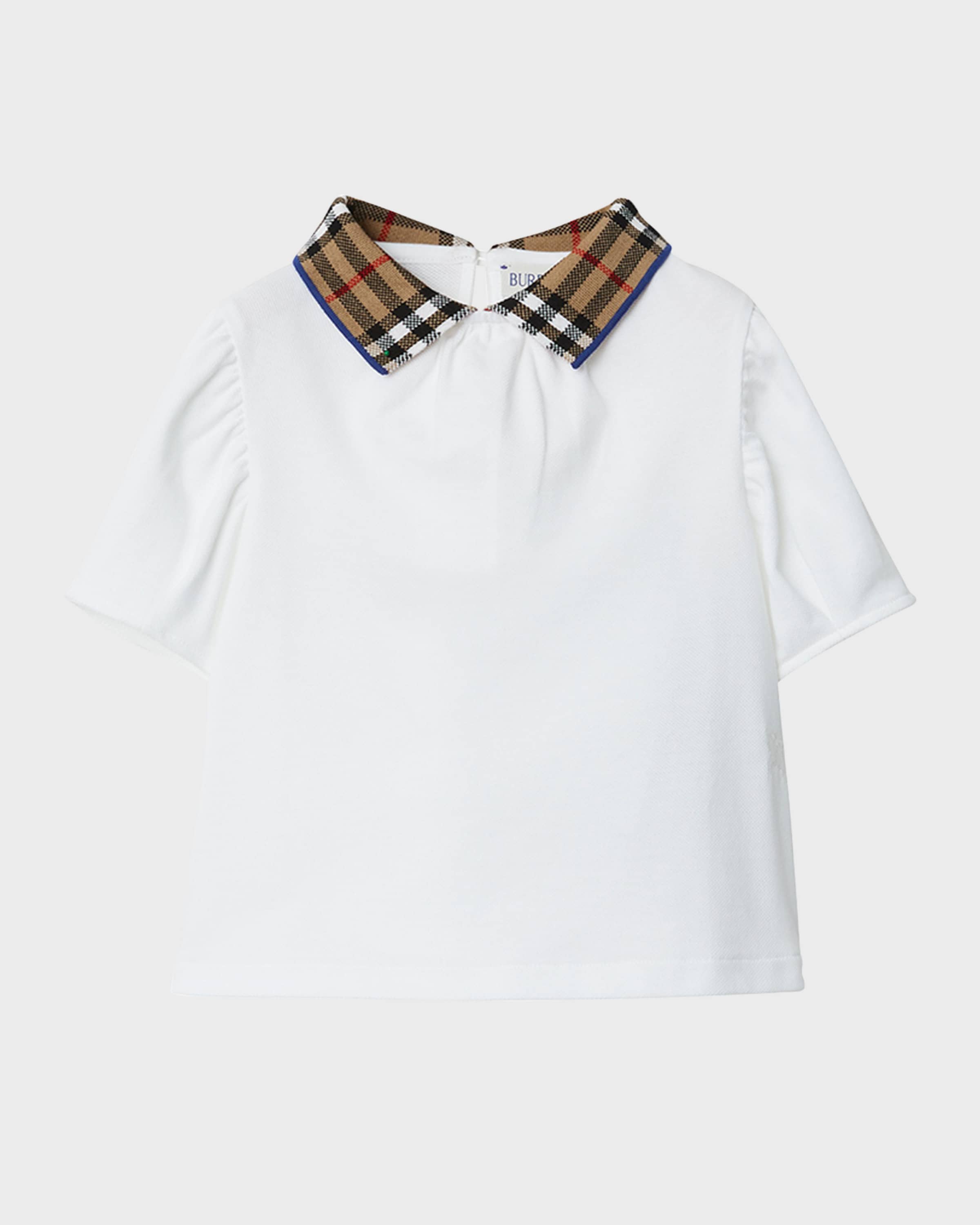 Burberry Girl's Alesea Short-Sleeve Check Collar Knit Top, Size 6M-2