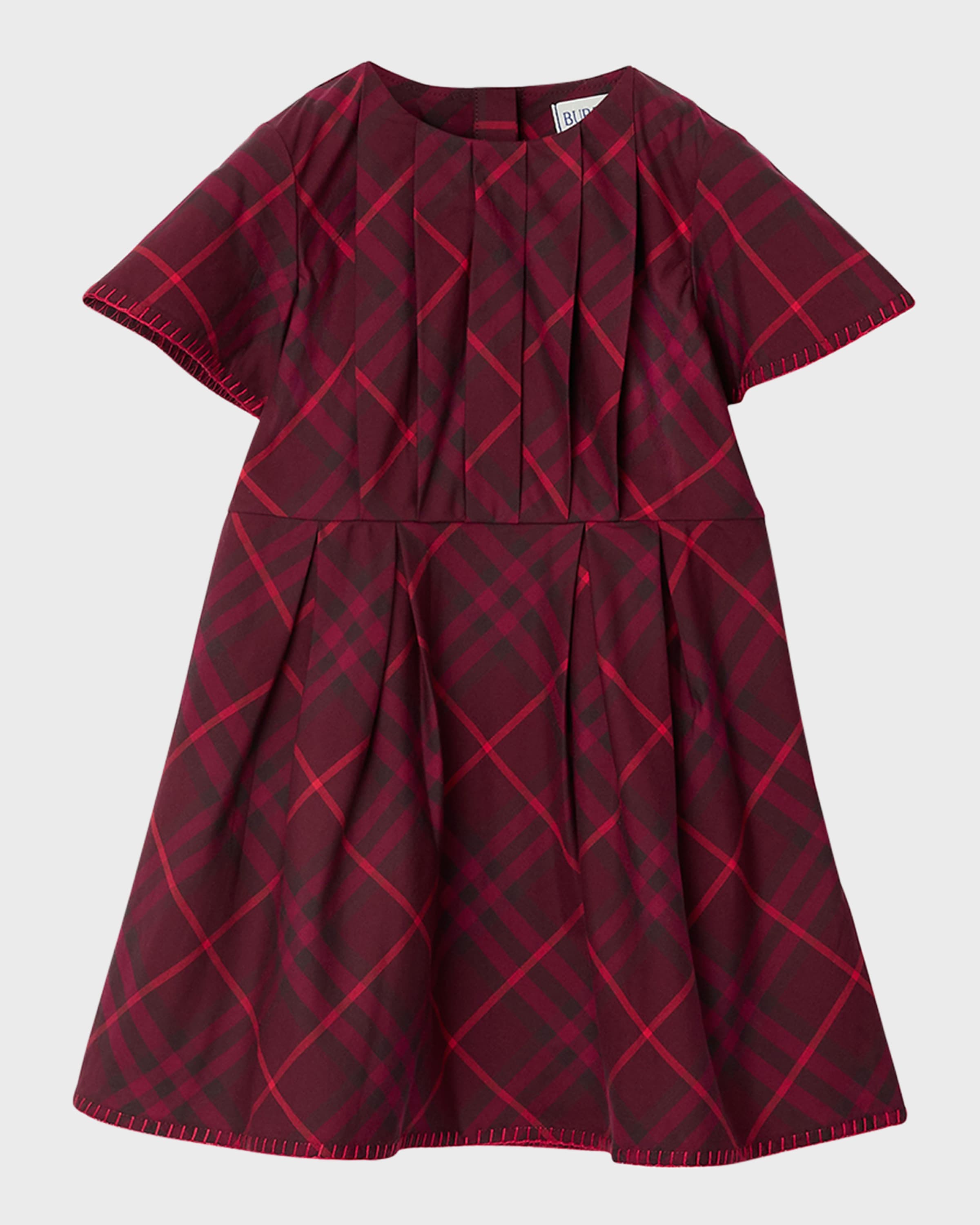Burberry Girl's Gia Pleated Check Short-Sleeve Dress, Size 12M-2