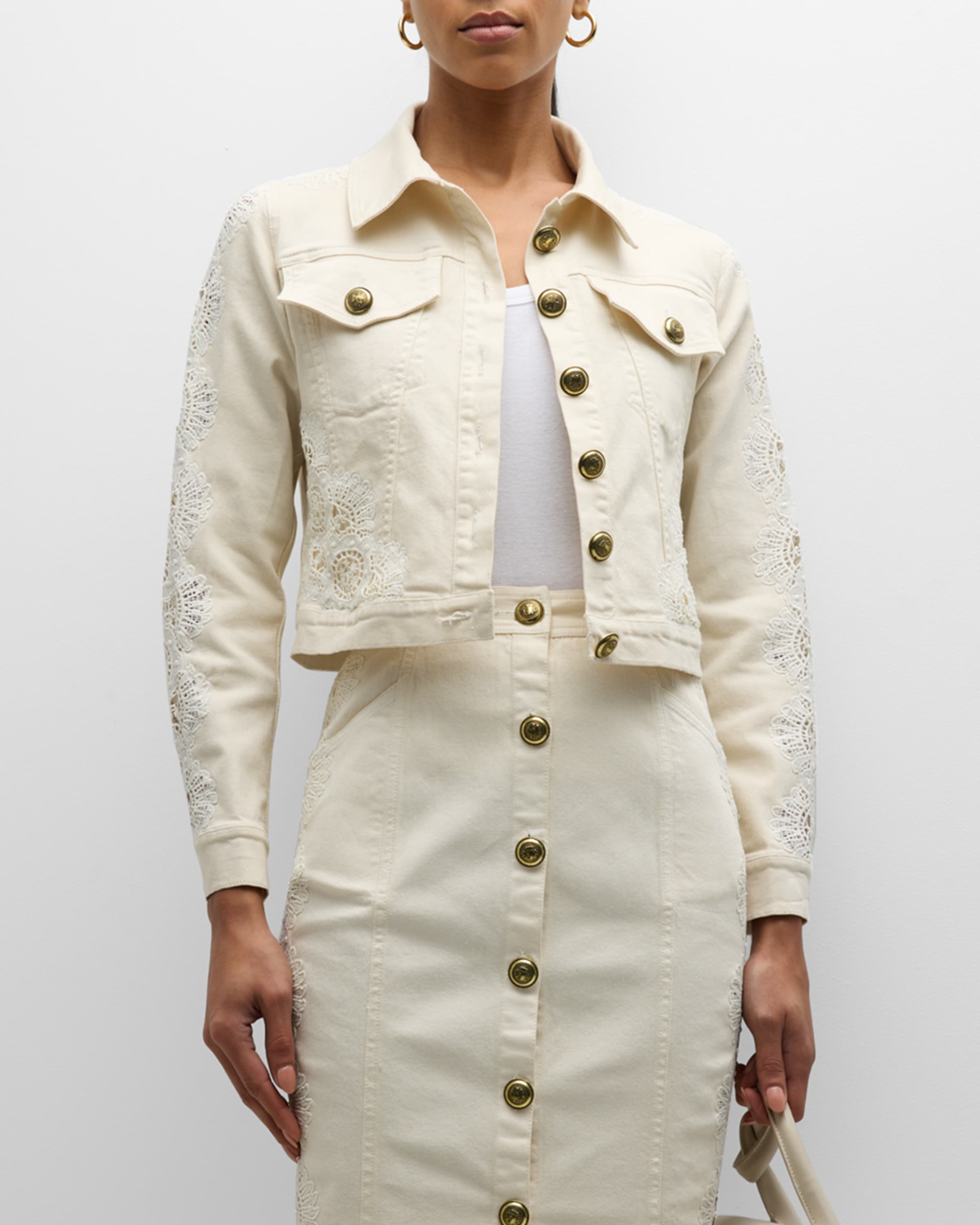 Ramy Brook Nalani Lace Embroidered Denim Jacket