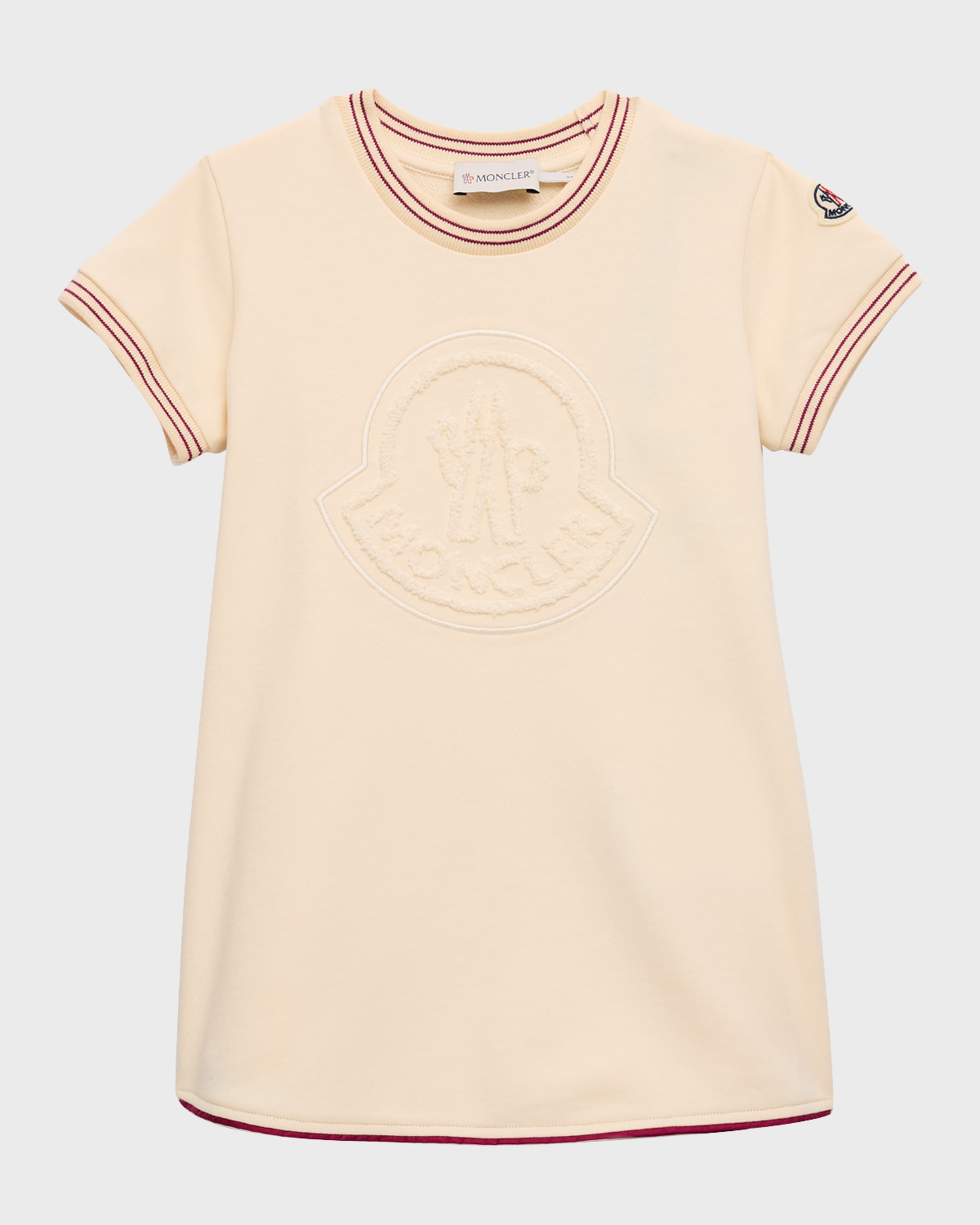 Moncler Girl's Embossed Crest Short-Sleeve Fleece Dress, Size 4-6