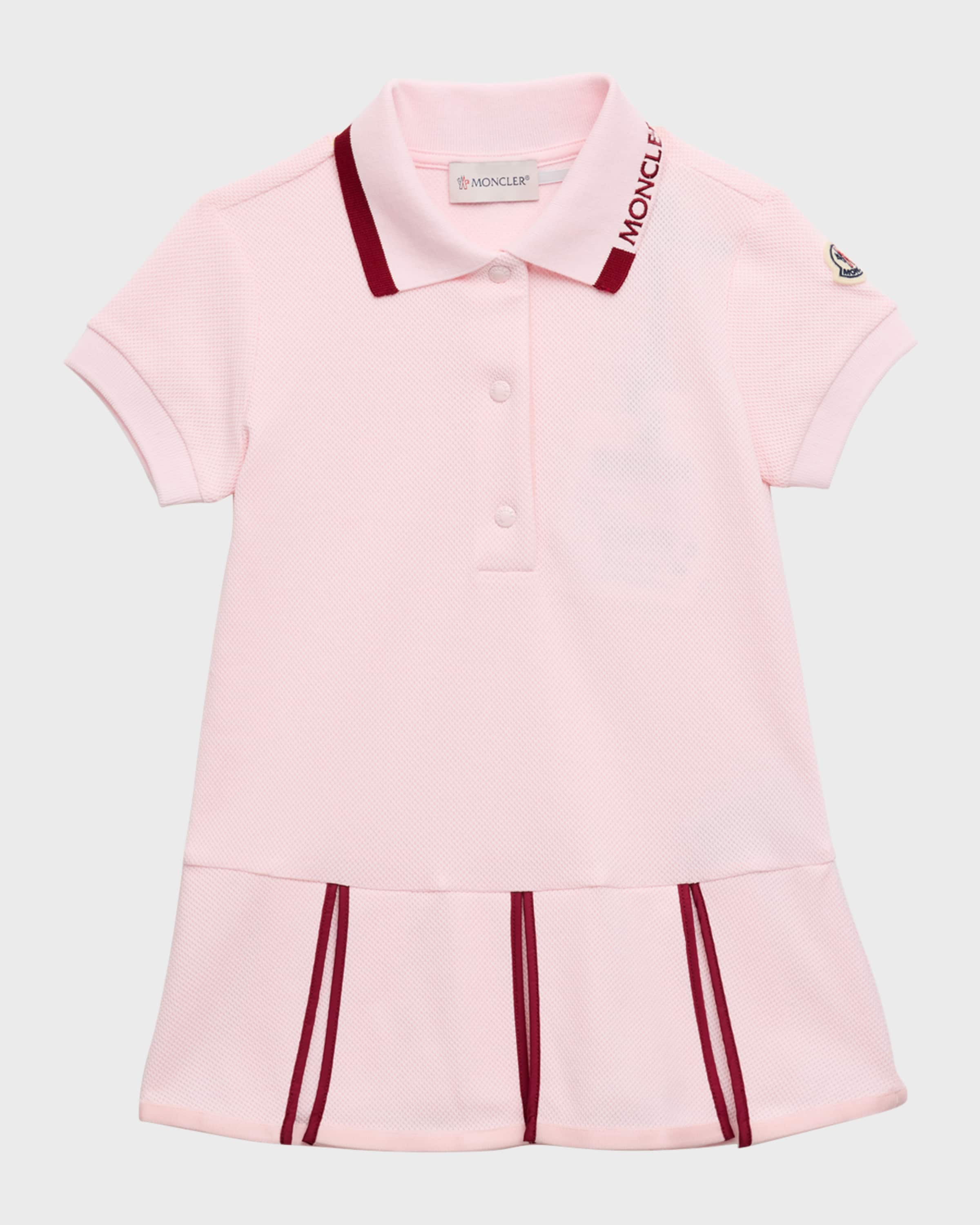 Moncler Girl's Pleated Short-Sleeve Logo Polo Dress, Size 4-6