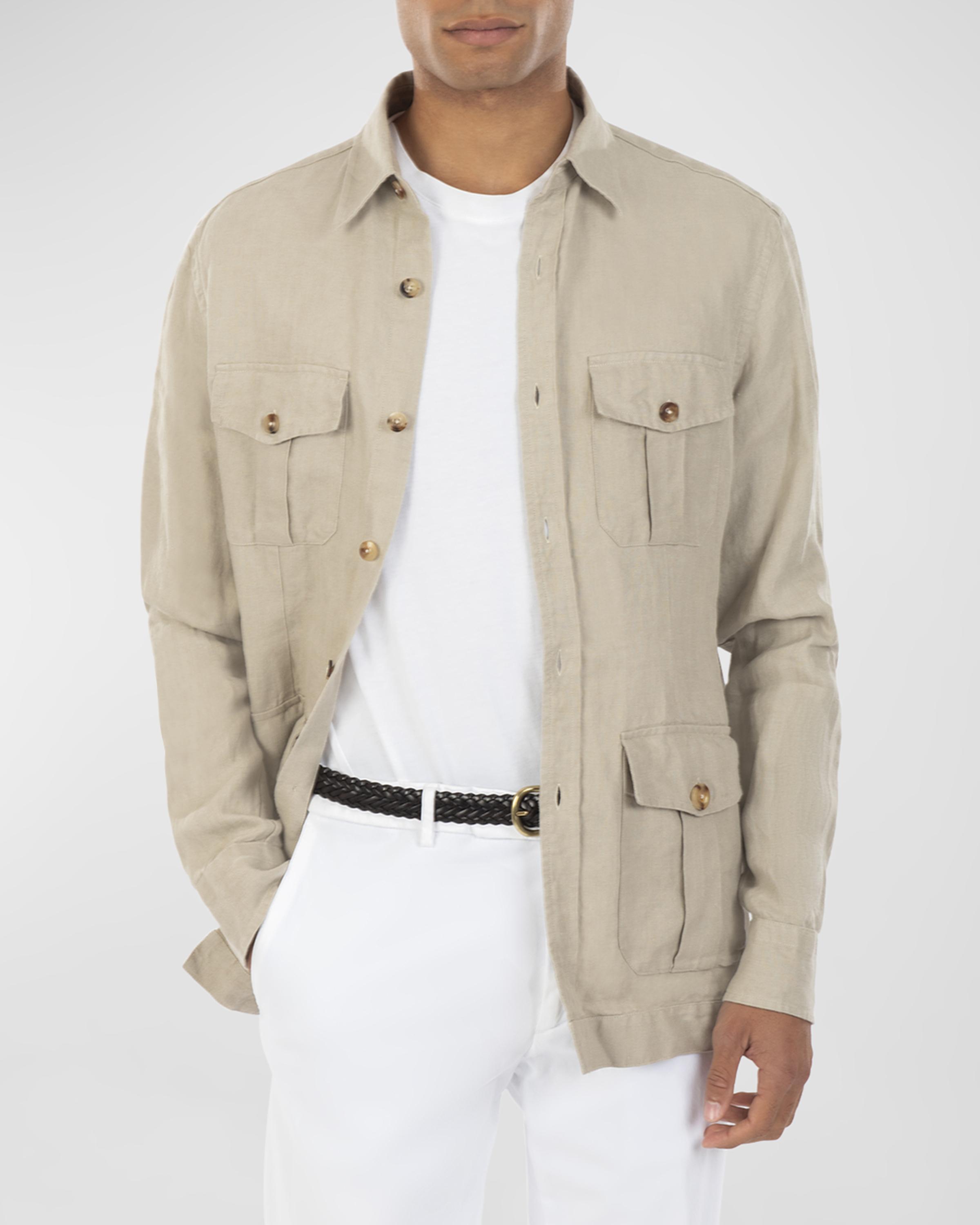 Boglioli Men's Linen Safari Shirt | Neiman Marcus