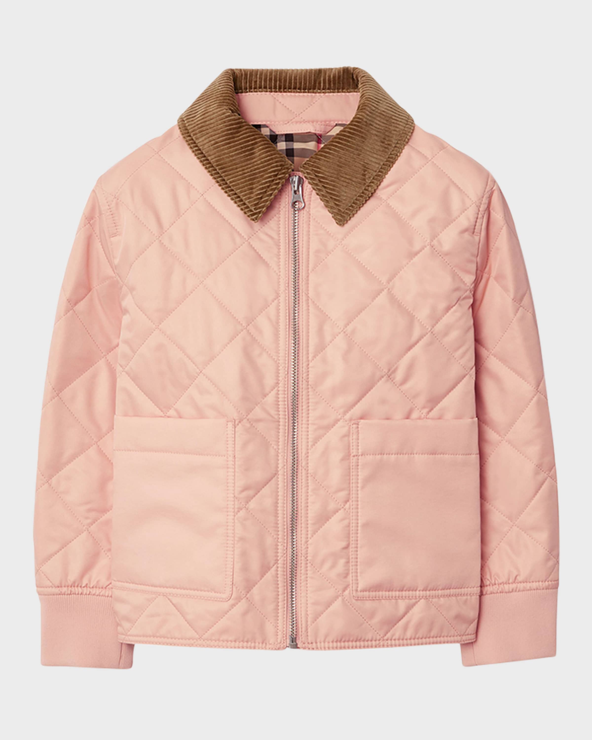 Burberry Girl's Otis Corduroy Collar Quilted Jacket, Size 3-14