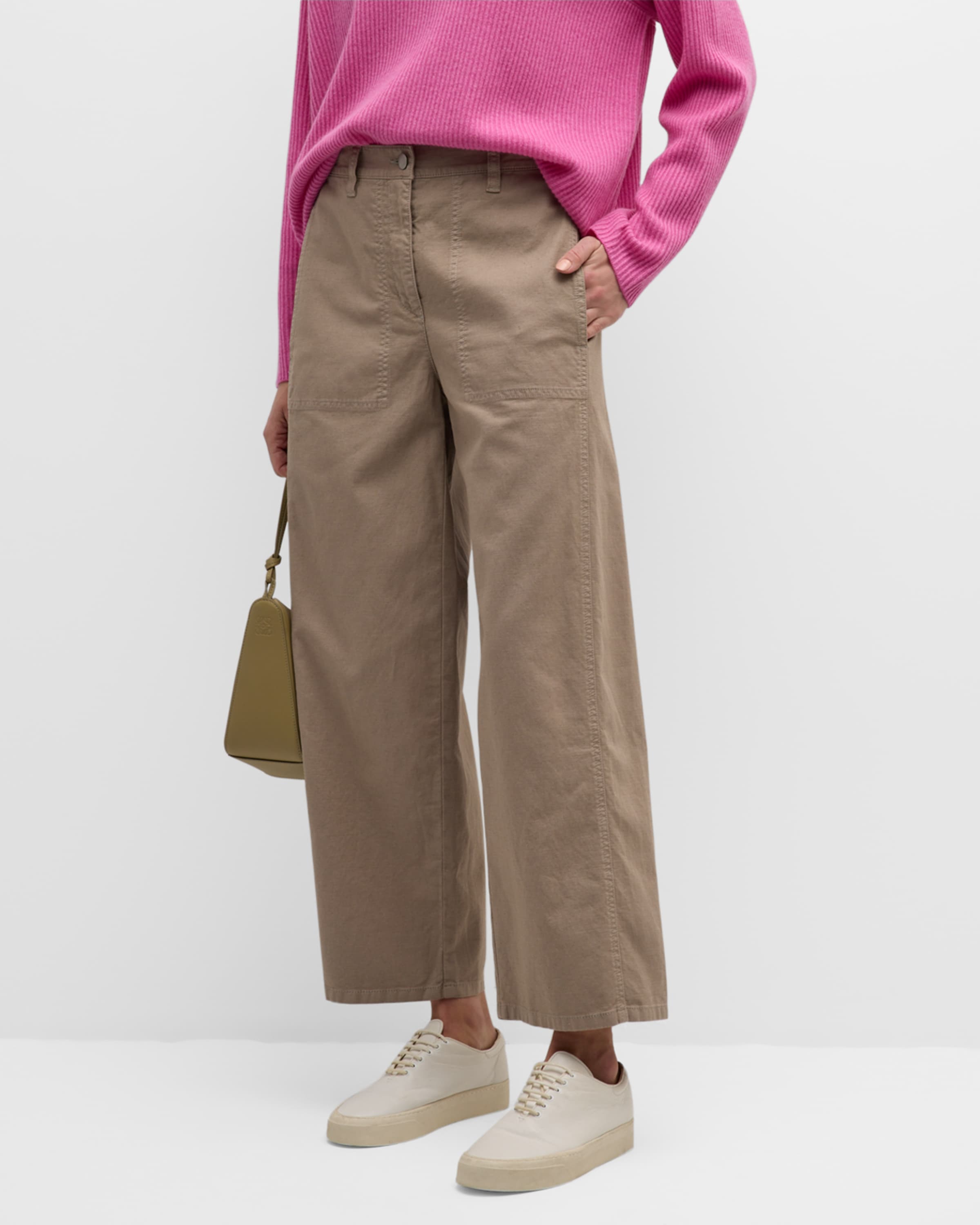 Eileen Fisher Cropped Wide-Leg Hemp-Cotton Pants