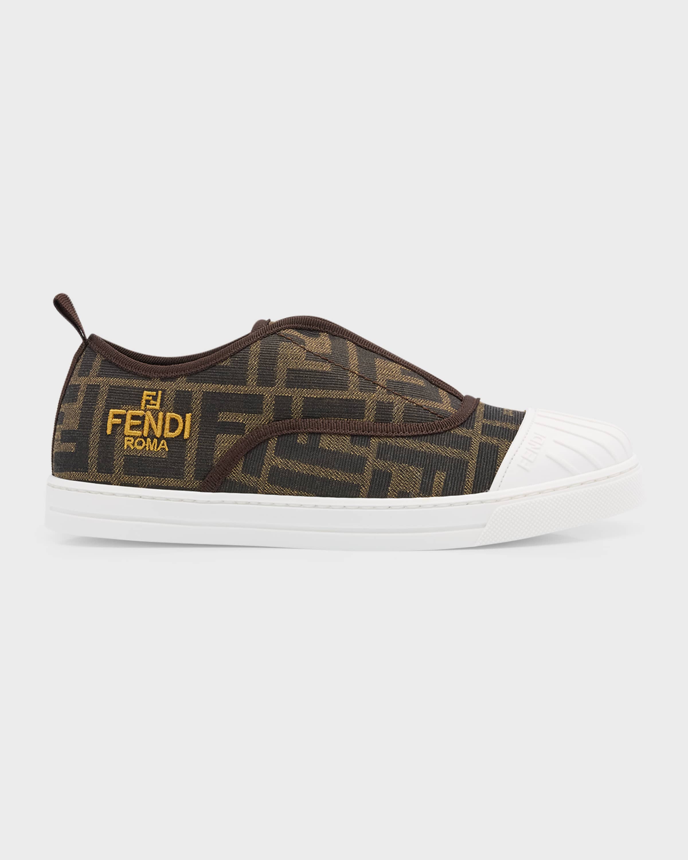 Fendi Kid's FF Logo-Print Slip-On Sneakers, Kids