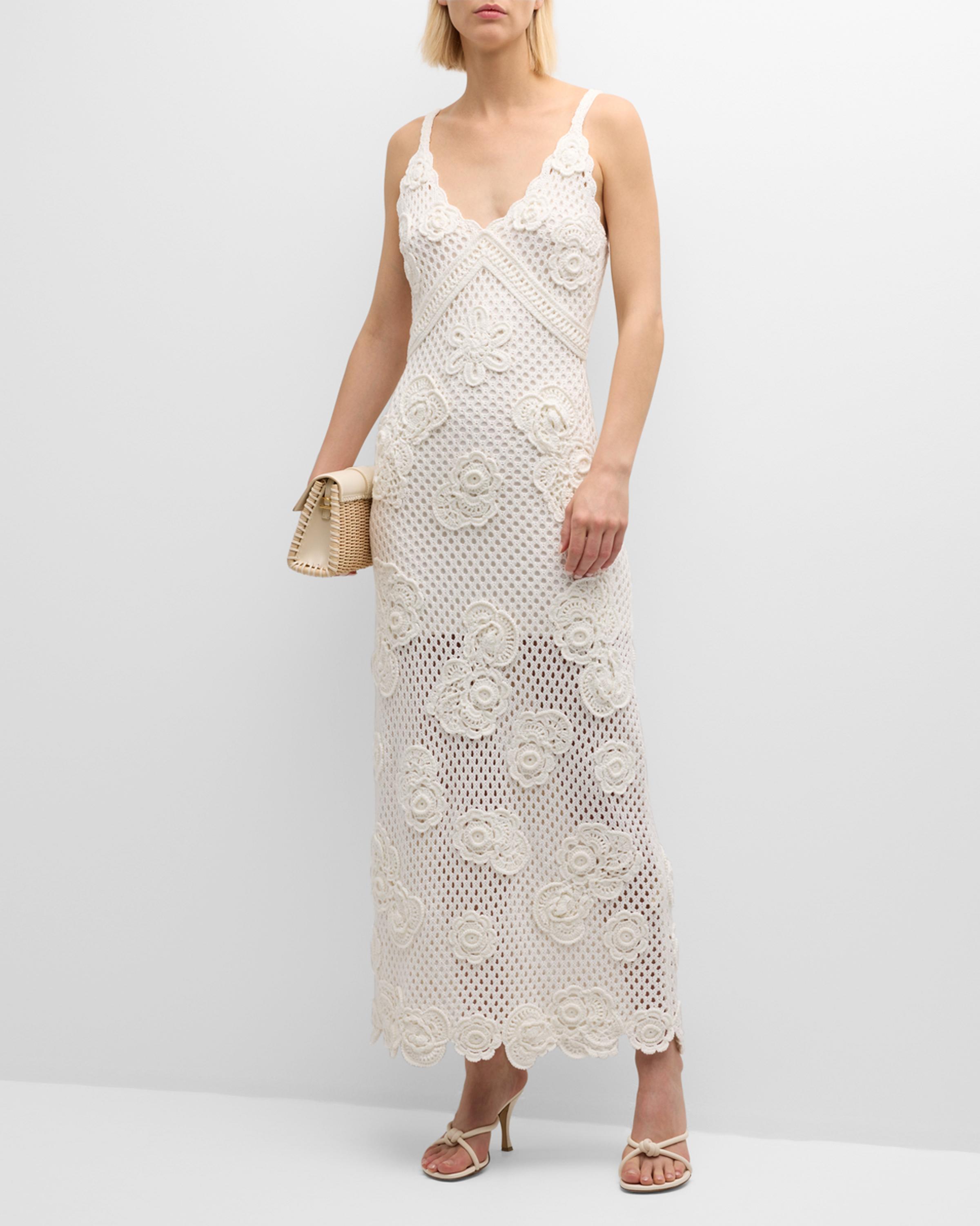 love shack fancy crochet dress LoveShackFancy Rohesia Floral V-Neck Maxi Lace Featuring seashell and starfish Size:MEN / EU 45 / 11.5 - 12 White House Black Market 908