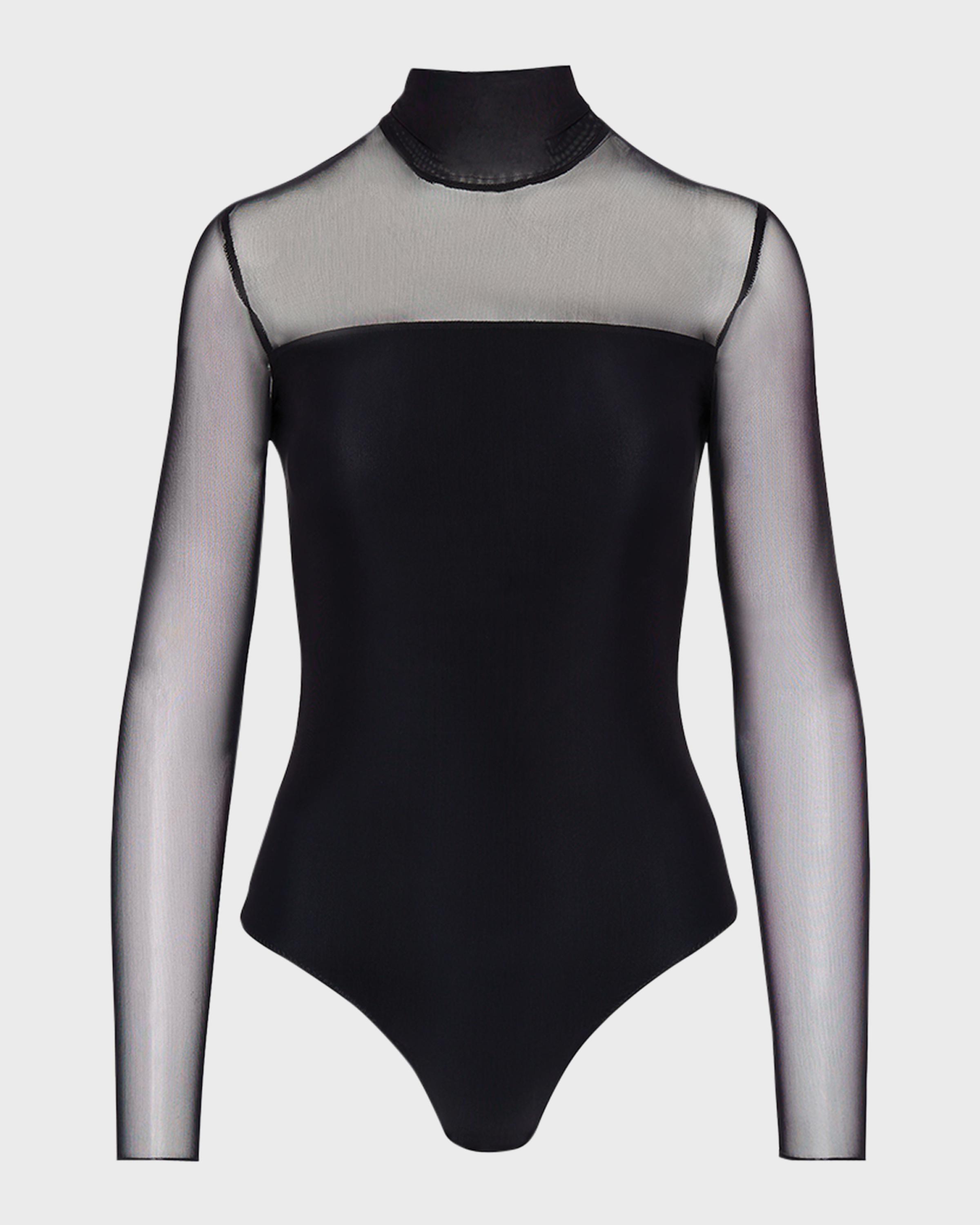 Commando Mock-Neck Strapless Illusion Long-Sleeve Mesh Bodysuit