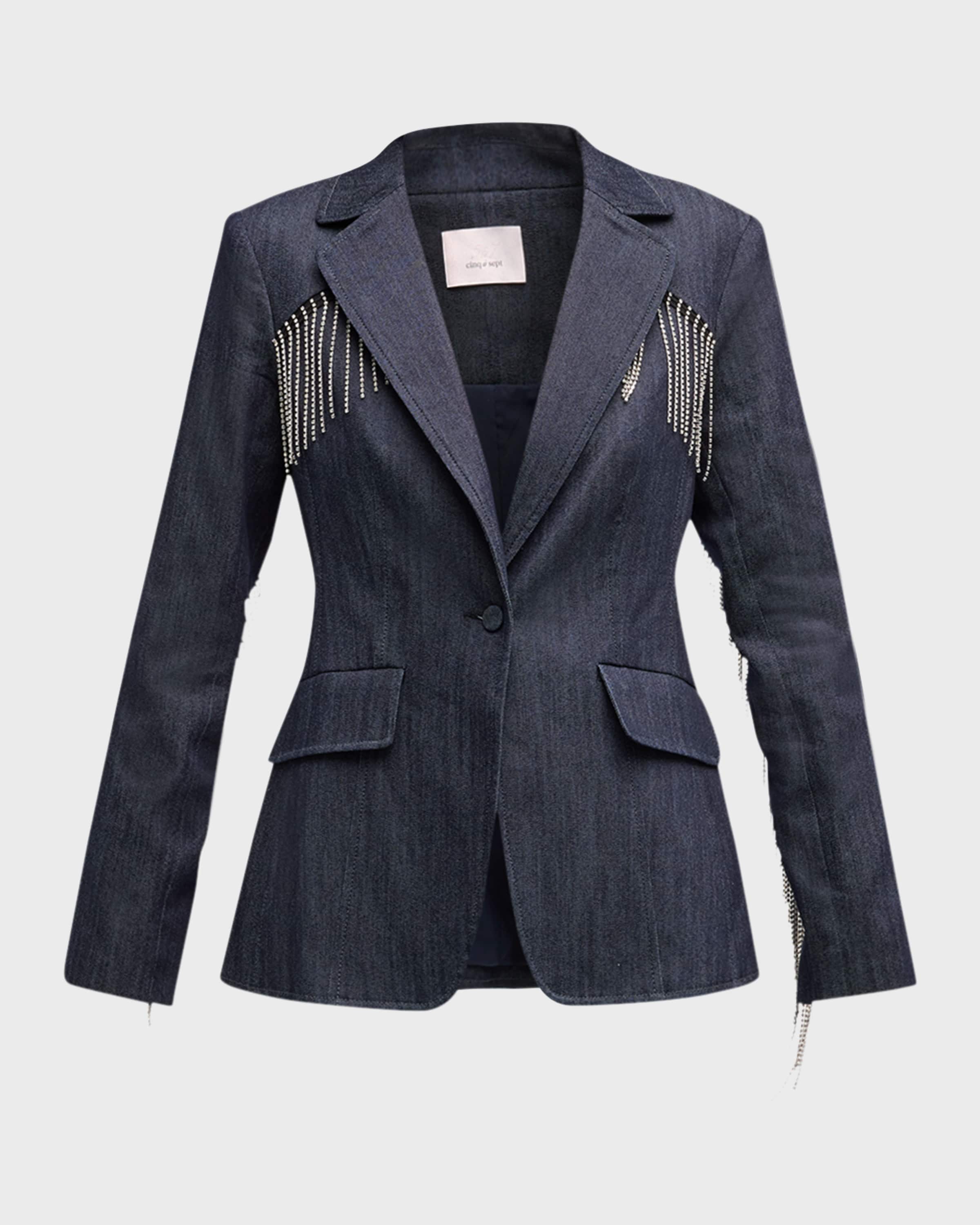 Cinq a Sept Sasha Rhinestone Fringe Denim Blazer