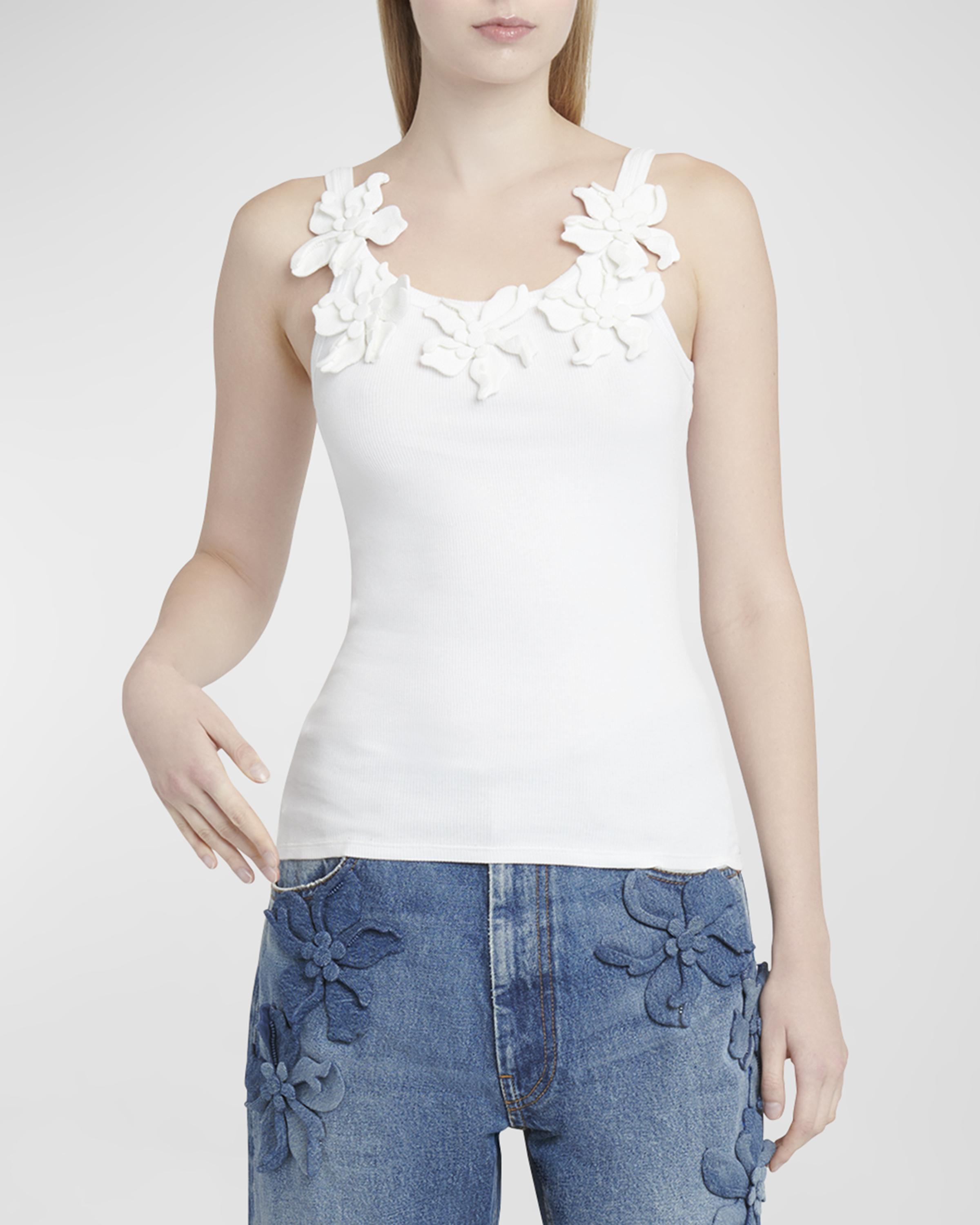 VALENTINO 花柄刺繍 スパンコール ノースリーブ トップス Valentino Garavani Costina Flower Applique Rib Jersey Tank Top