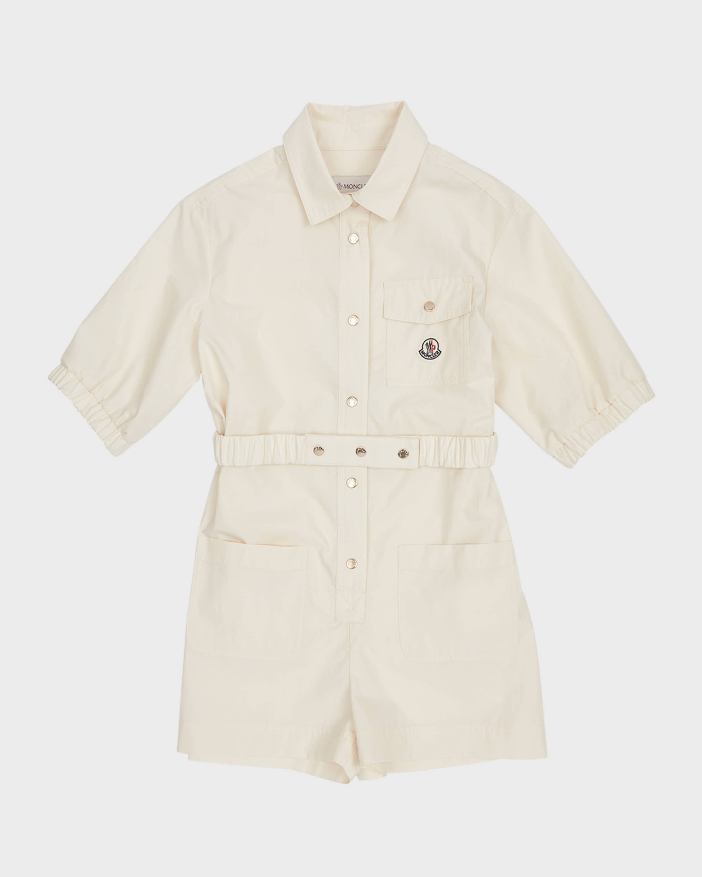 Moncler Girl's Cotton Poplin Collared Romper, Size 8-14