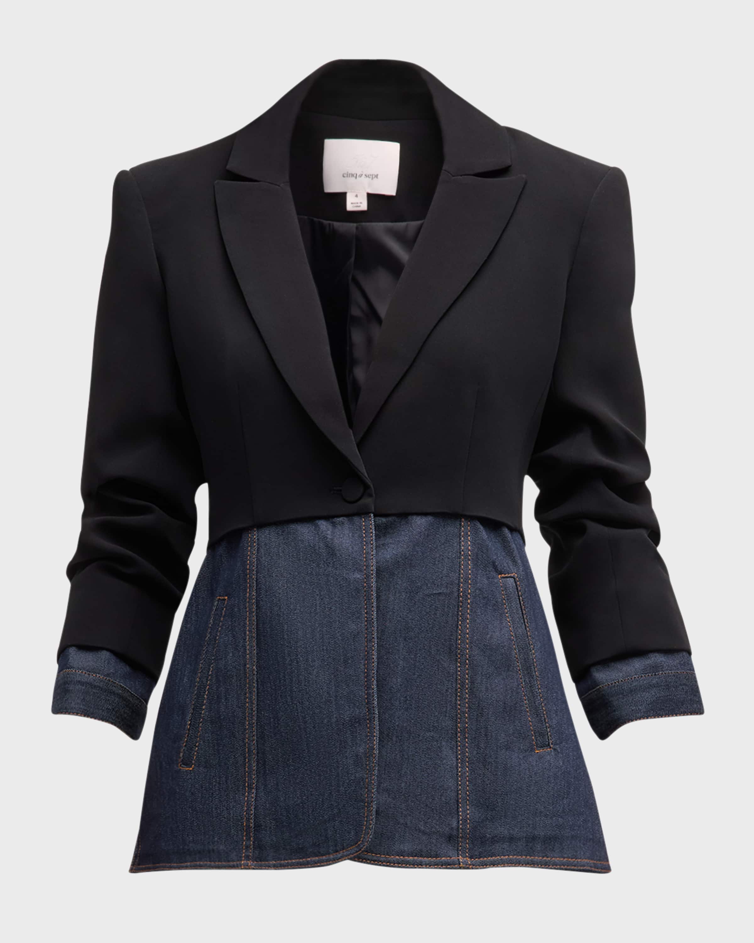 Cinq a Sept Dionne Mixed Media 3/4-Sleeve Blazer