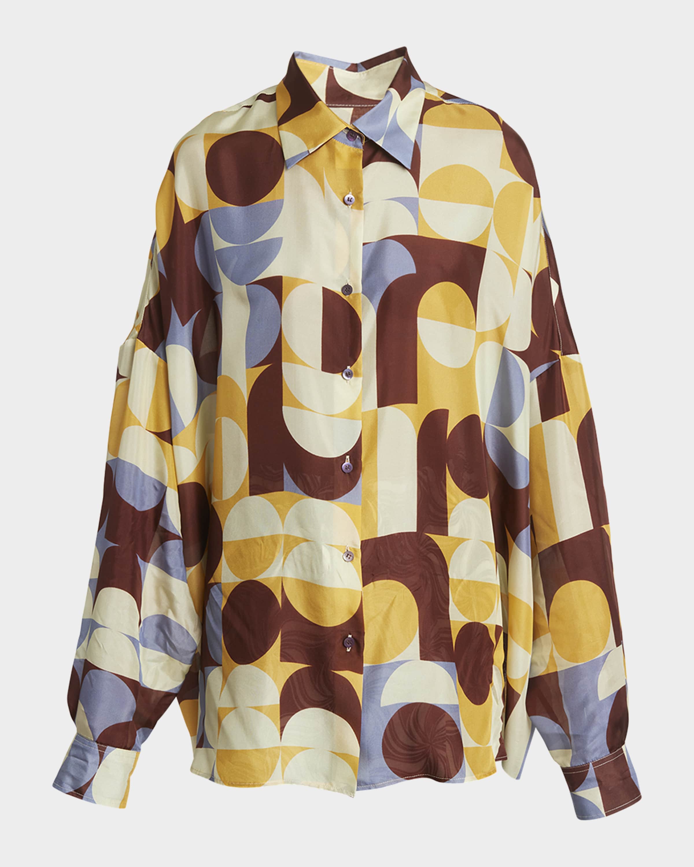 Dries Van Noten Casia Abstract-Print Oversized Silk Collared Shirt