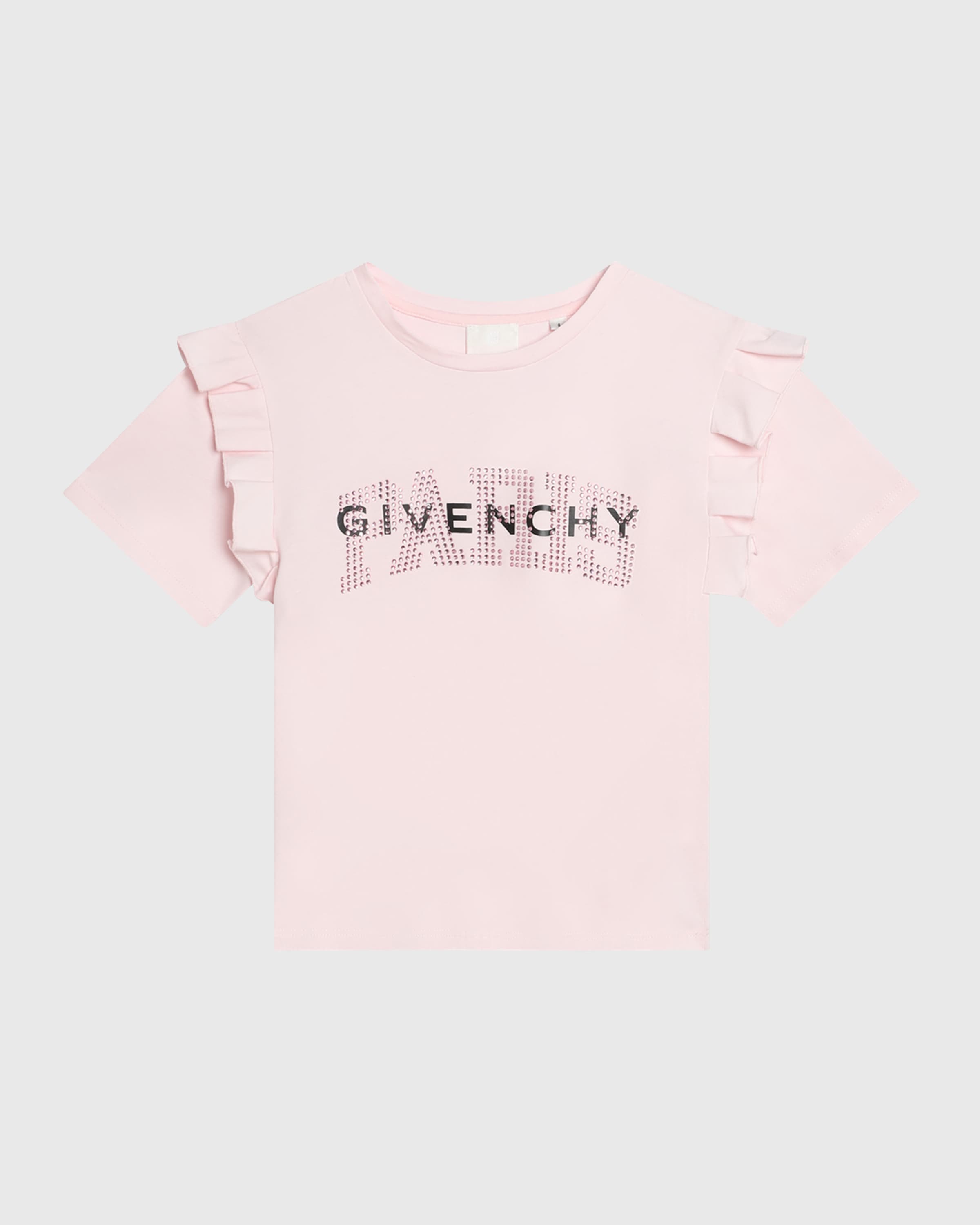Givenchy Girl's Rhinestone Flounce Short-Sleeve T-Shirt, Size 4-5
