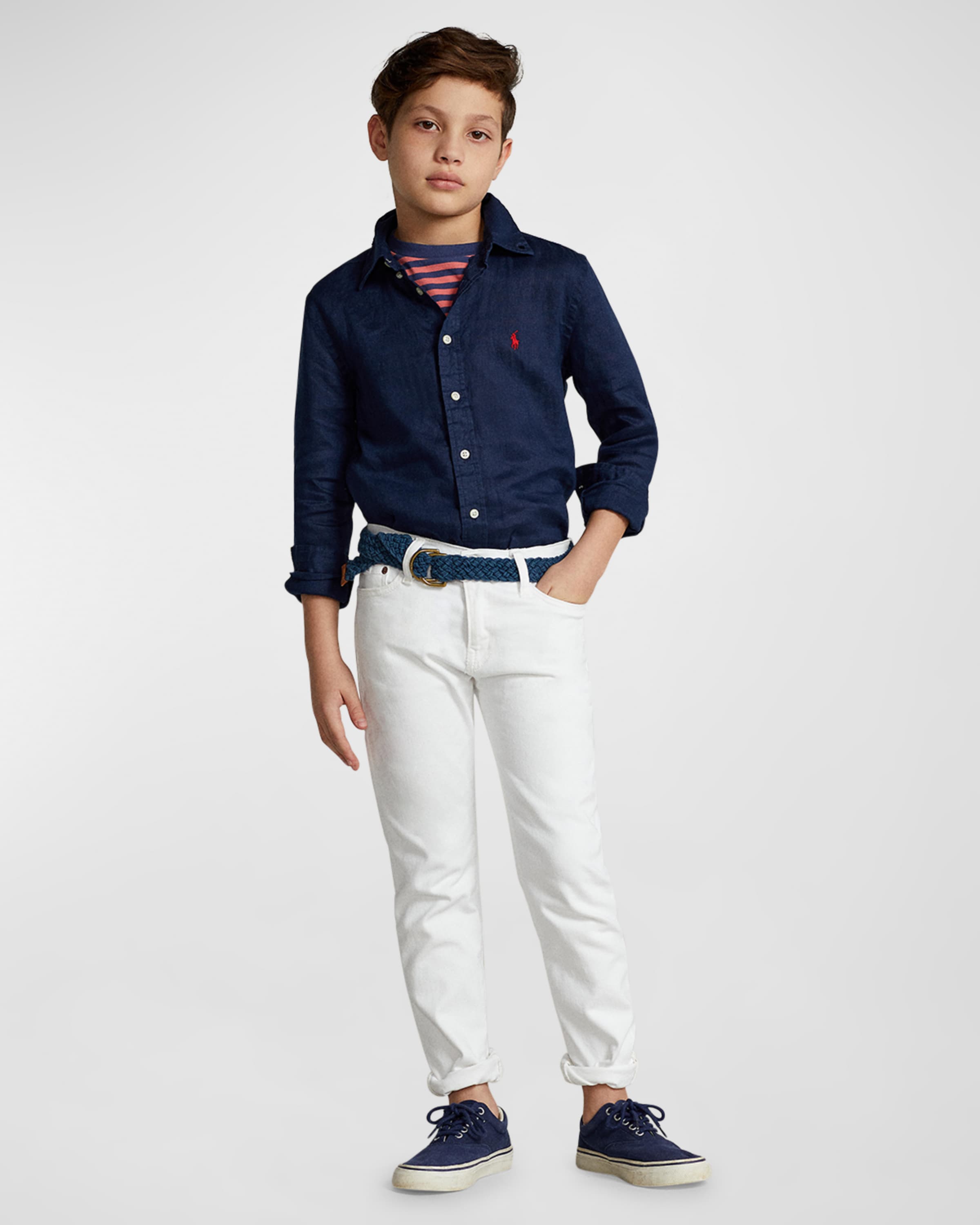 Ralph Lauren Childrenswear Boy's Linen Long-Sleeve Button-Front Shirt, Size S-XL