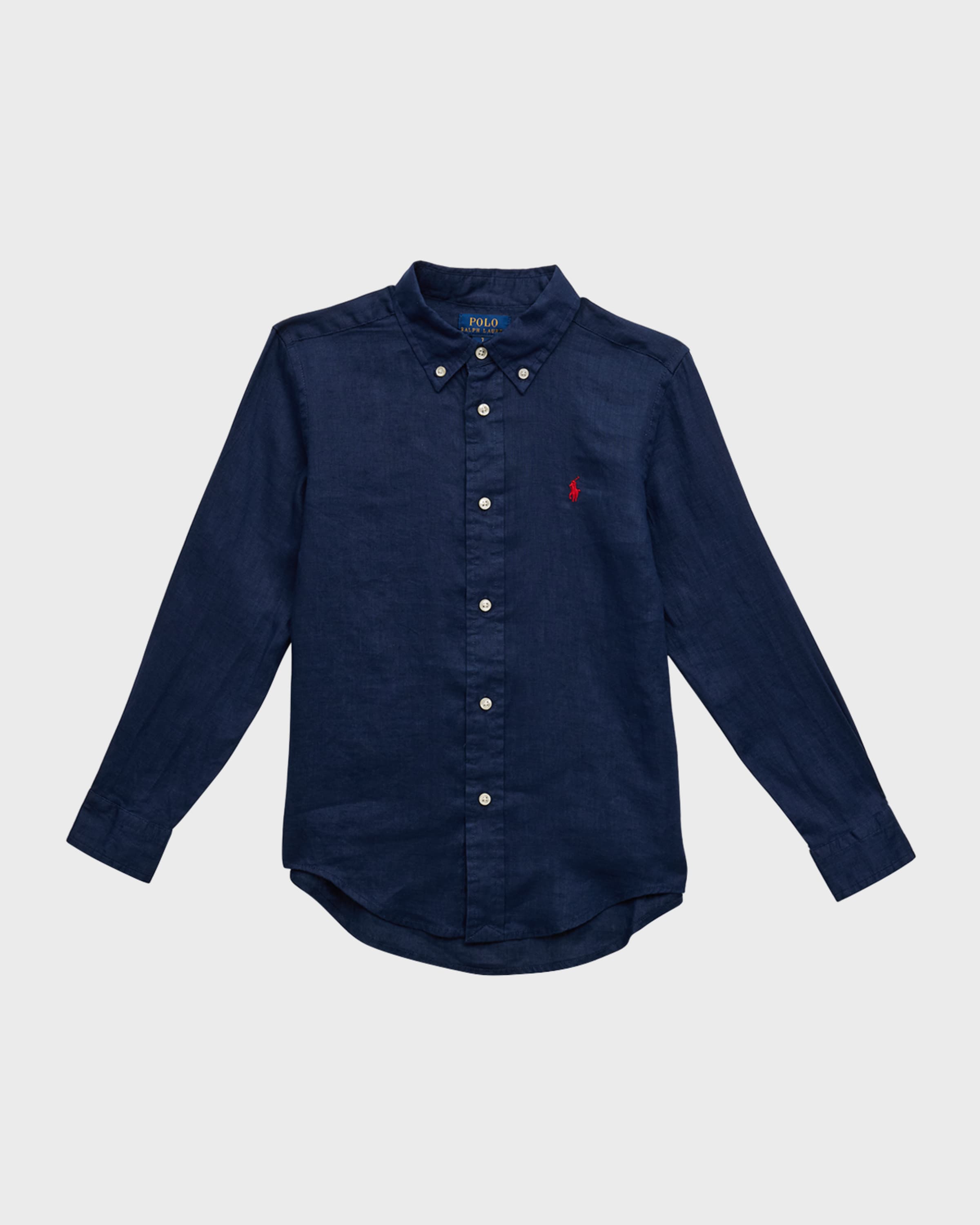 Ralph Lauren Childrenswear Boy's Linen Long-Sleeve Button-Front Shirt. Size 2-7