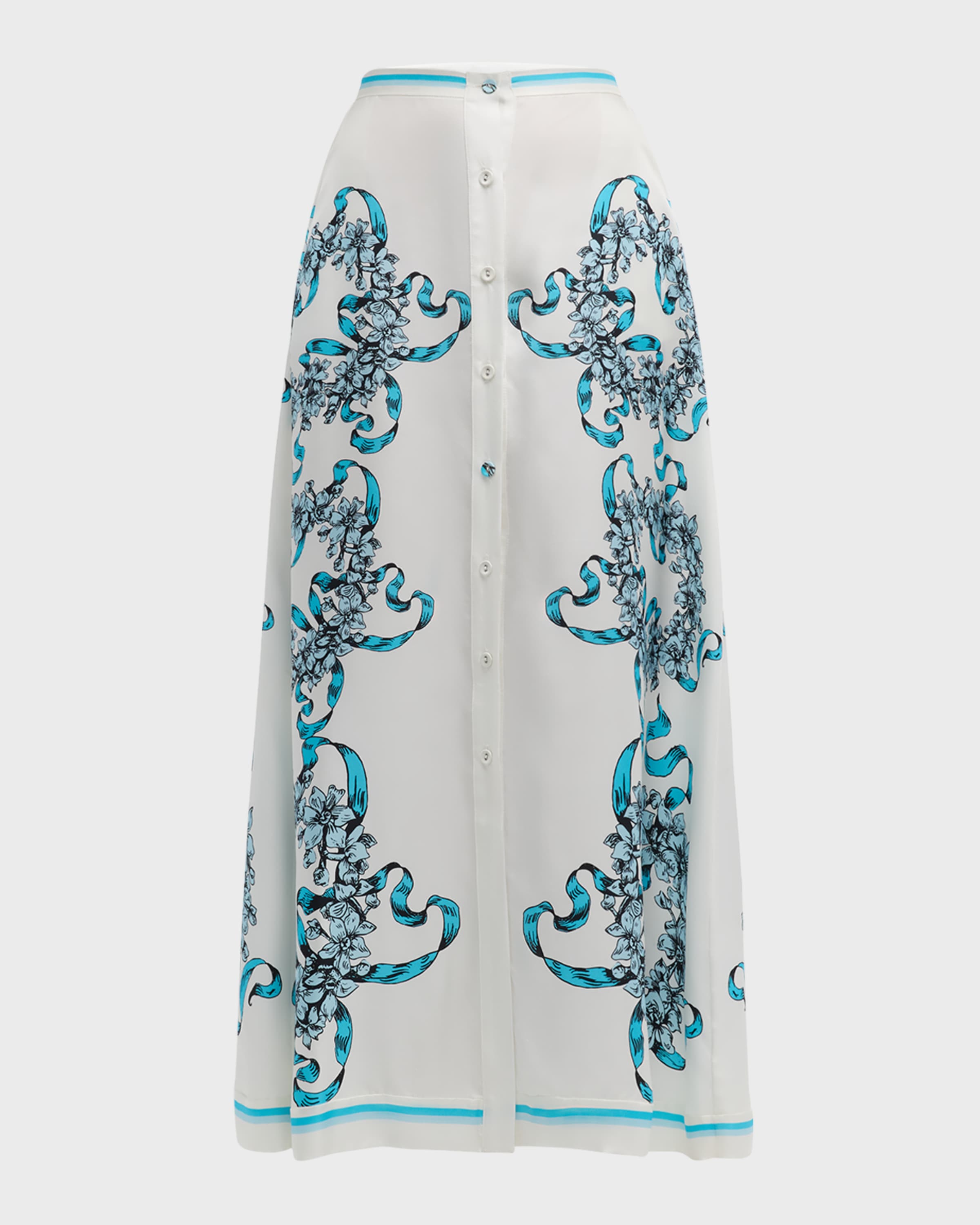 Cynthia Rowley Floral-Print Button-Front Silk Maxi Skirt