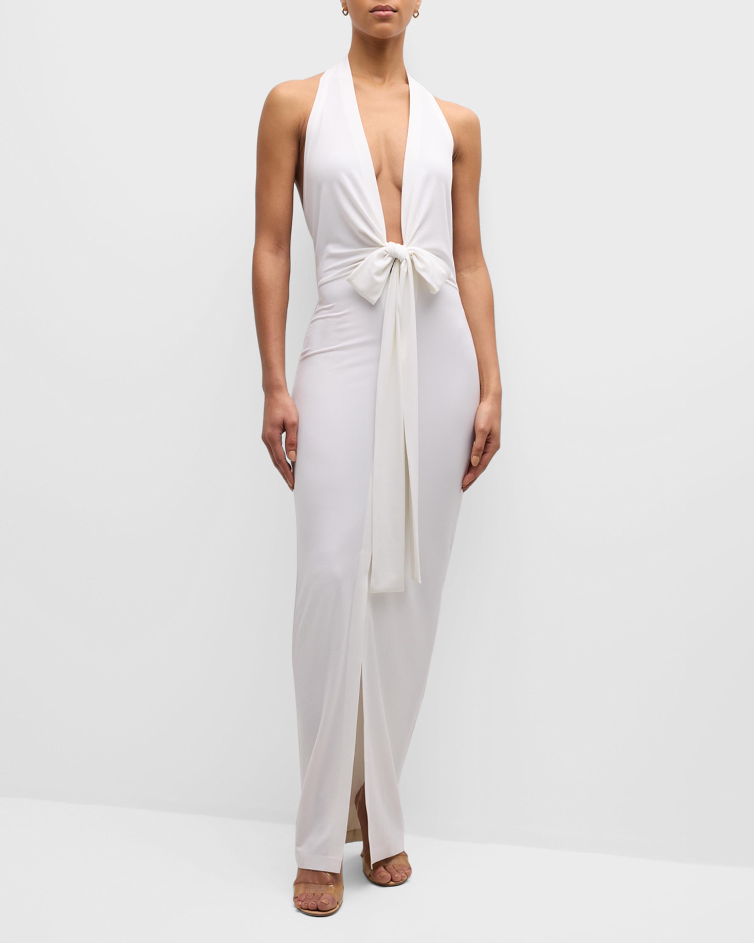 Norma Kamali Tie-Front Halter Gown