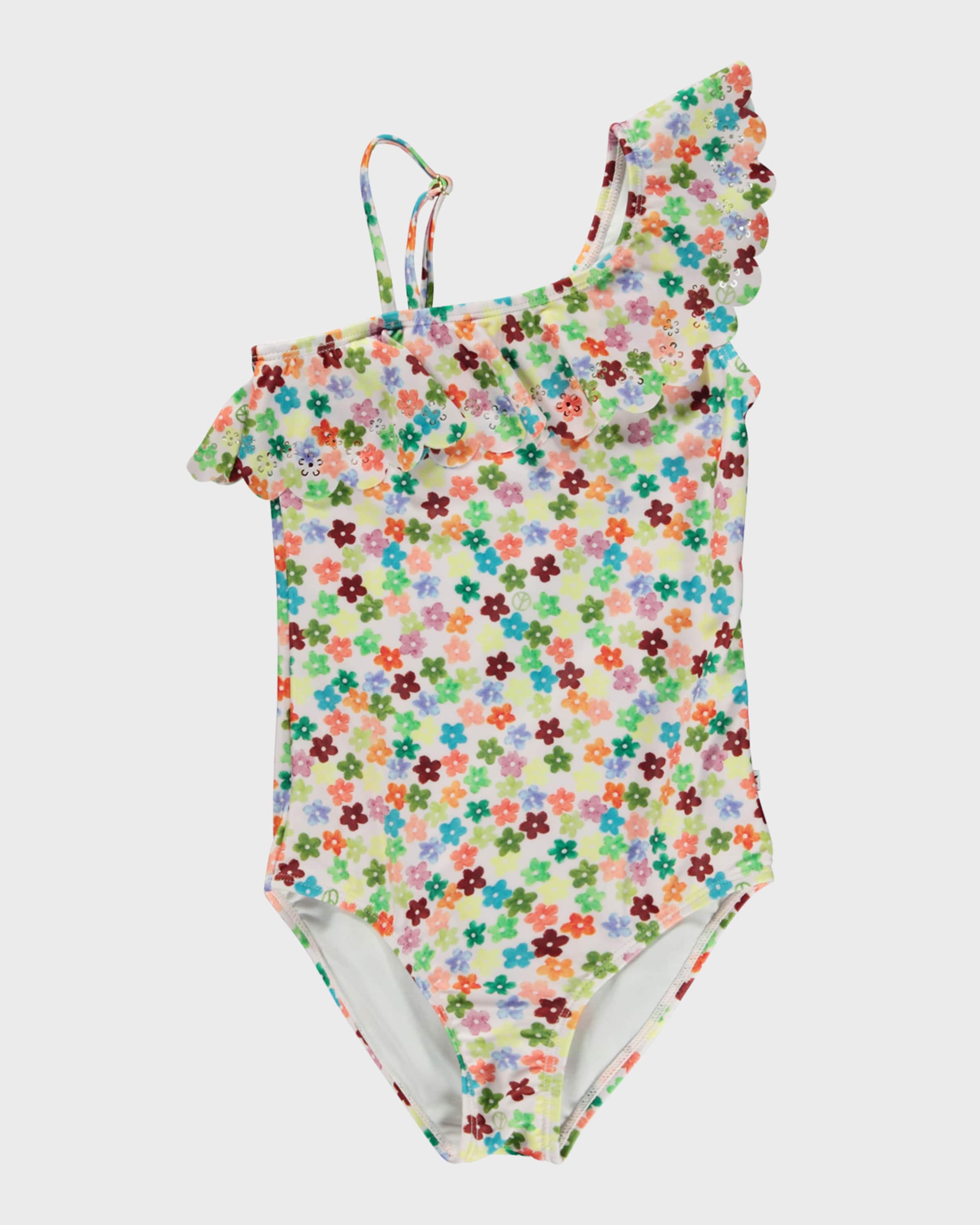 Molo Girl's Net Asymmetric One-Piece Swimsuit, Size 3-6